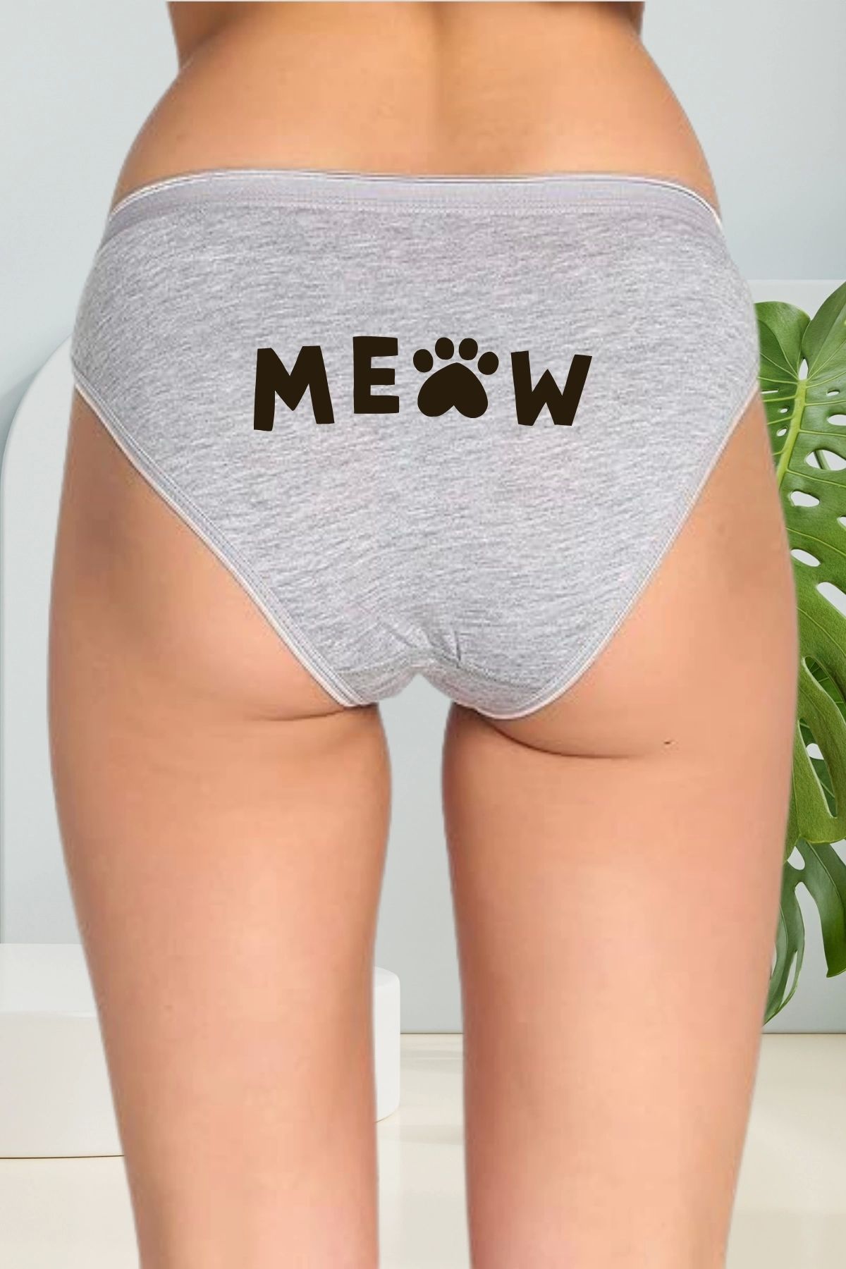 d Kit Boutique Meow Baskılı Pamuk Külot Gri