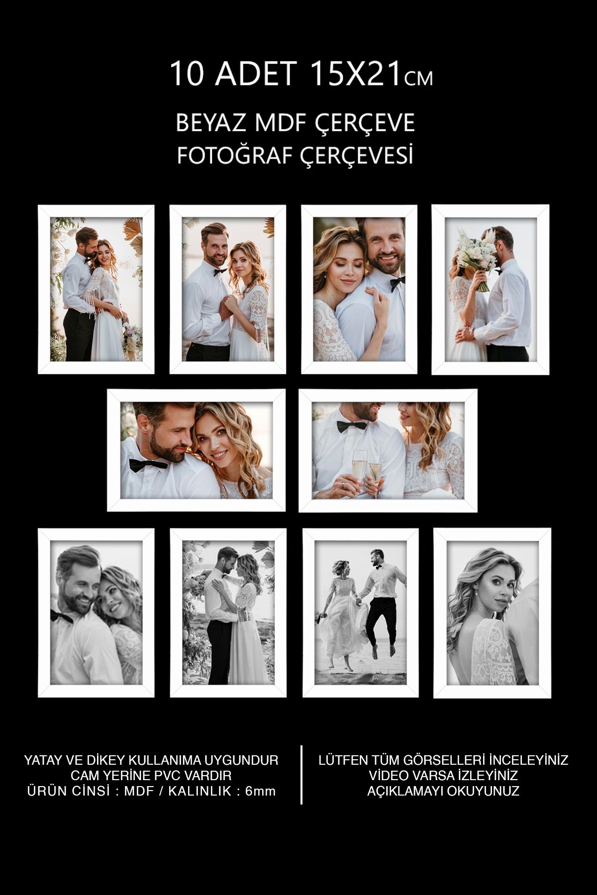 bymat-10 Pieces 15X21 Frame - A5 Frame - Photo Frame - White Frame * Mdf Frame 1