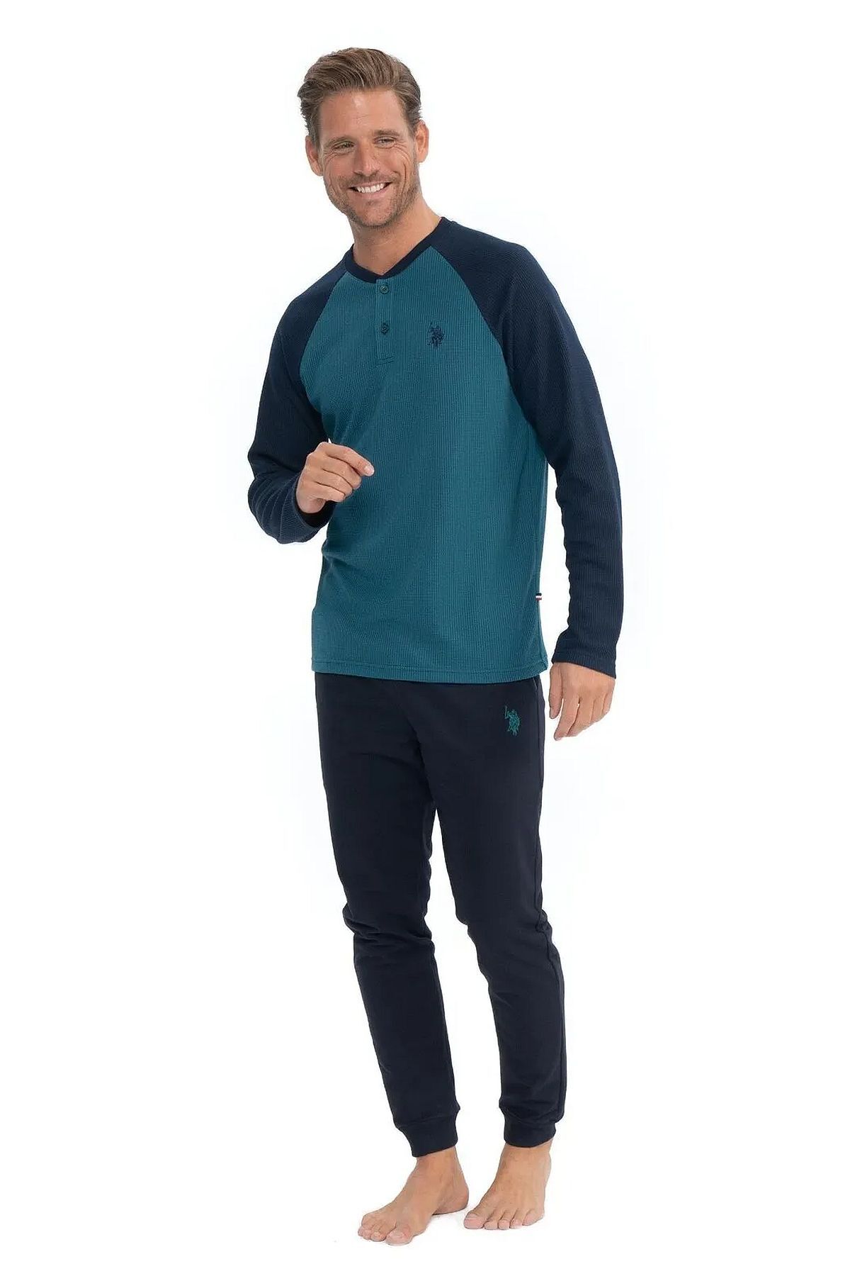 یو اس پولو لباس راحتی مردانه آستین بلند، سرآستین کشی، پارچه وافل، برند U.S. Polo Assn. 18838 - سبز