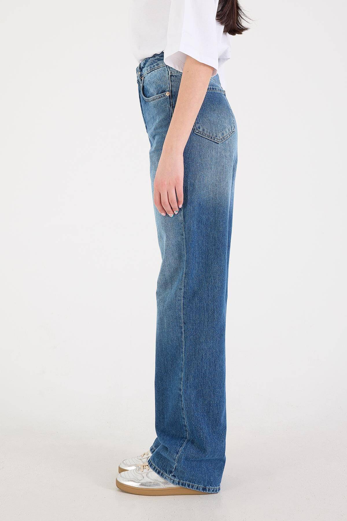 Addax-Pantaloni Jean cu talie înaltă cu picioare largi - Pn5171-pnr 4