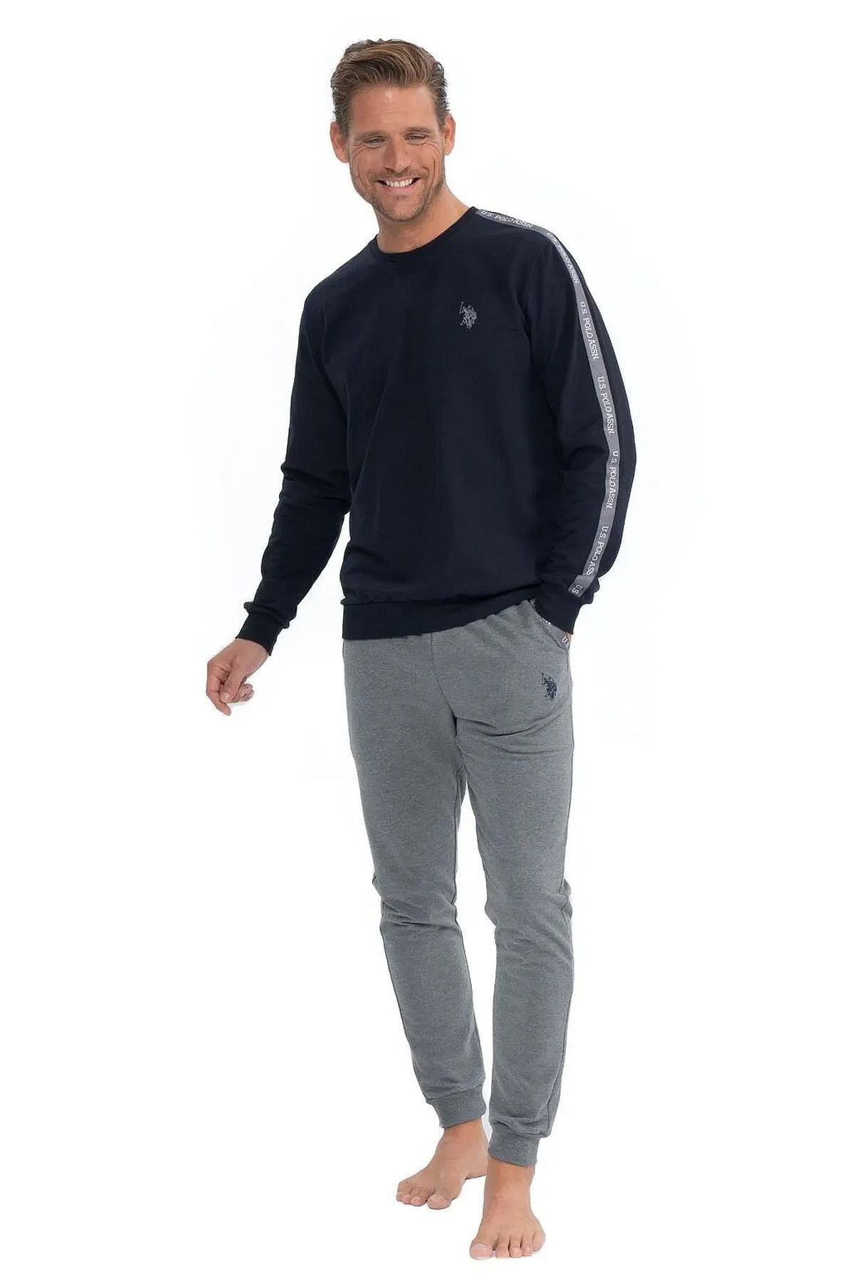 یو اس پولو لباس راحتی راحت مردانه آستین بلند یقه گرد کشسان یو اس پولو Assn. 18814 - سرمه‌ای