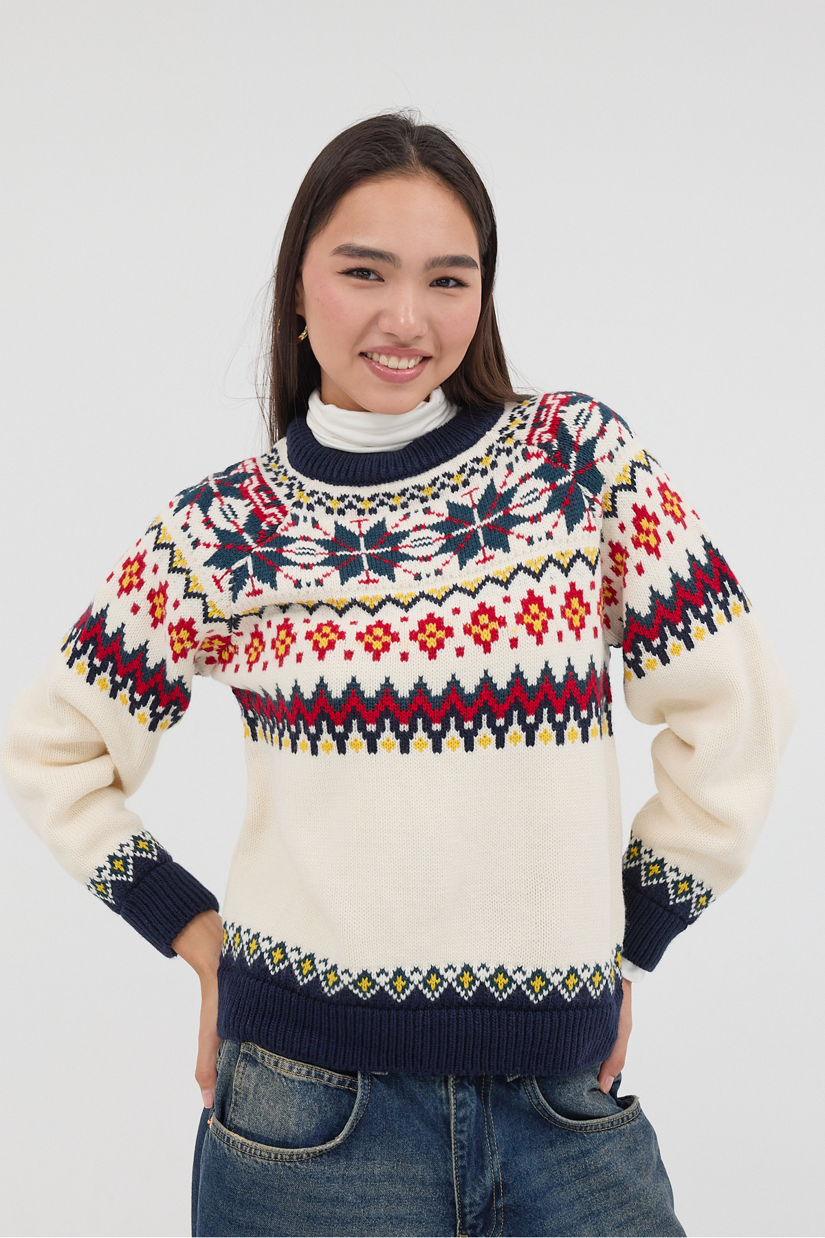 Addax-Crew Neck Long Sleeve Patterned Knitwear Sweater K3311-D13 4