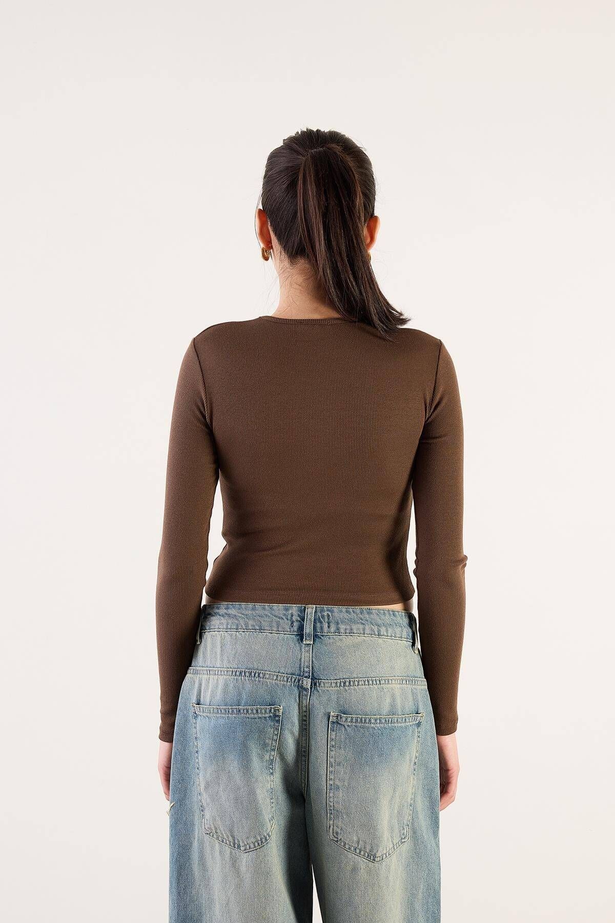 Addax-Crew Neck Ribbed Modal Blouse B13342-N3 5