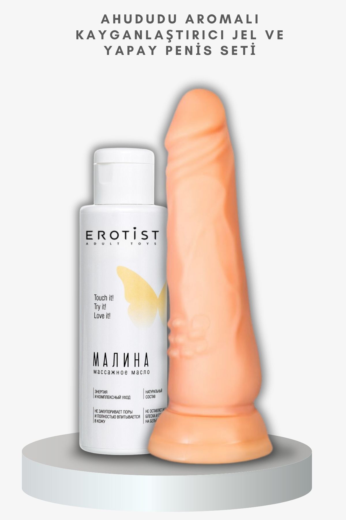 Erotist Orman Meyvesi Aromalı Kayganlaştırıcı Jel ve 18 cm Gerçekçi Yapay Penis Seti