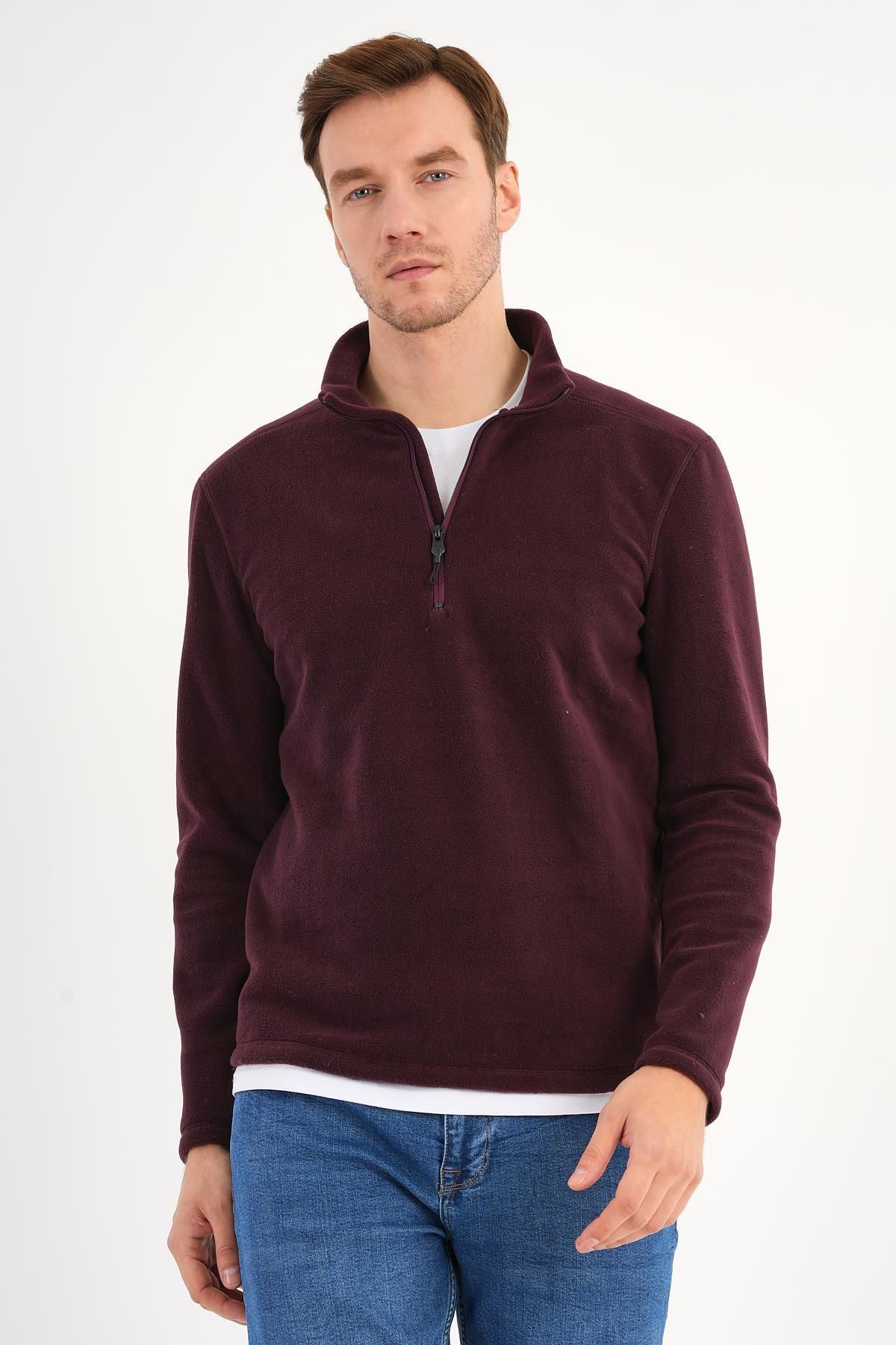 Deri Company Bordo Polar Sweatshirt Erkek Dik Yaka