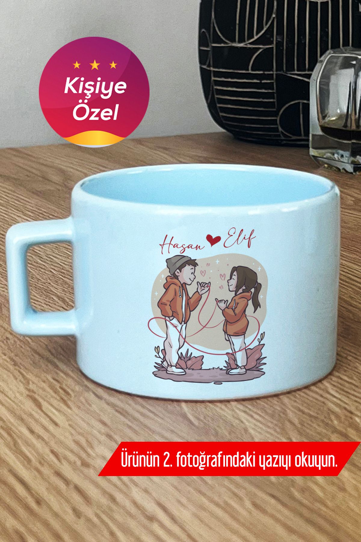 Hedizu Kişiye Özel Tatlı Aşıklar Pastel Fincan Mavi