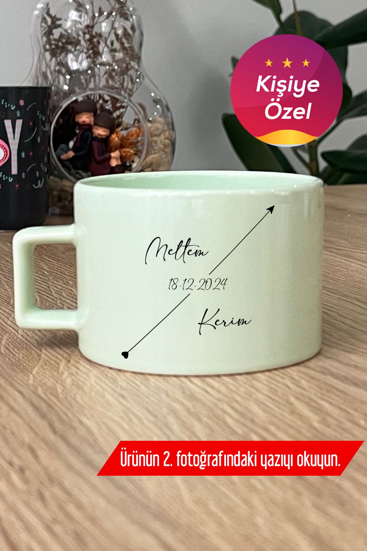 Hedizu Kişiye Özel Aşkımızın Tarihi Pastel Fincan Yeşil Sevgililer Günü Hediyesi Y7B F5O