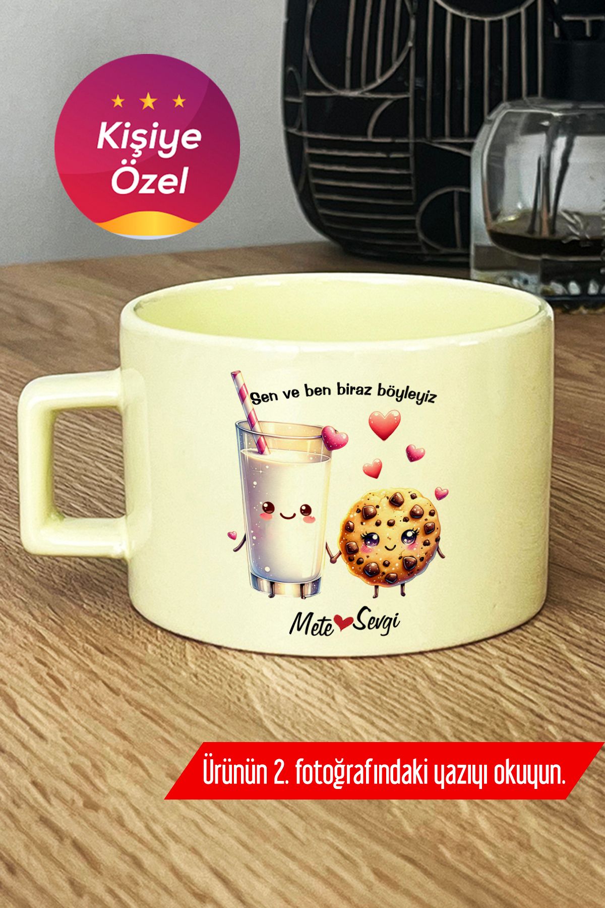 Hedizu Kişiye Özel Süt ve Kurabiye Pastel Fincan Sarı Sevgililer Günü Hediyesi L2B L5Z