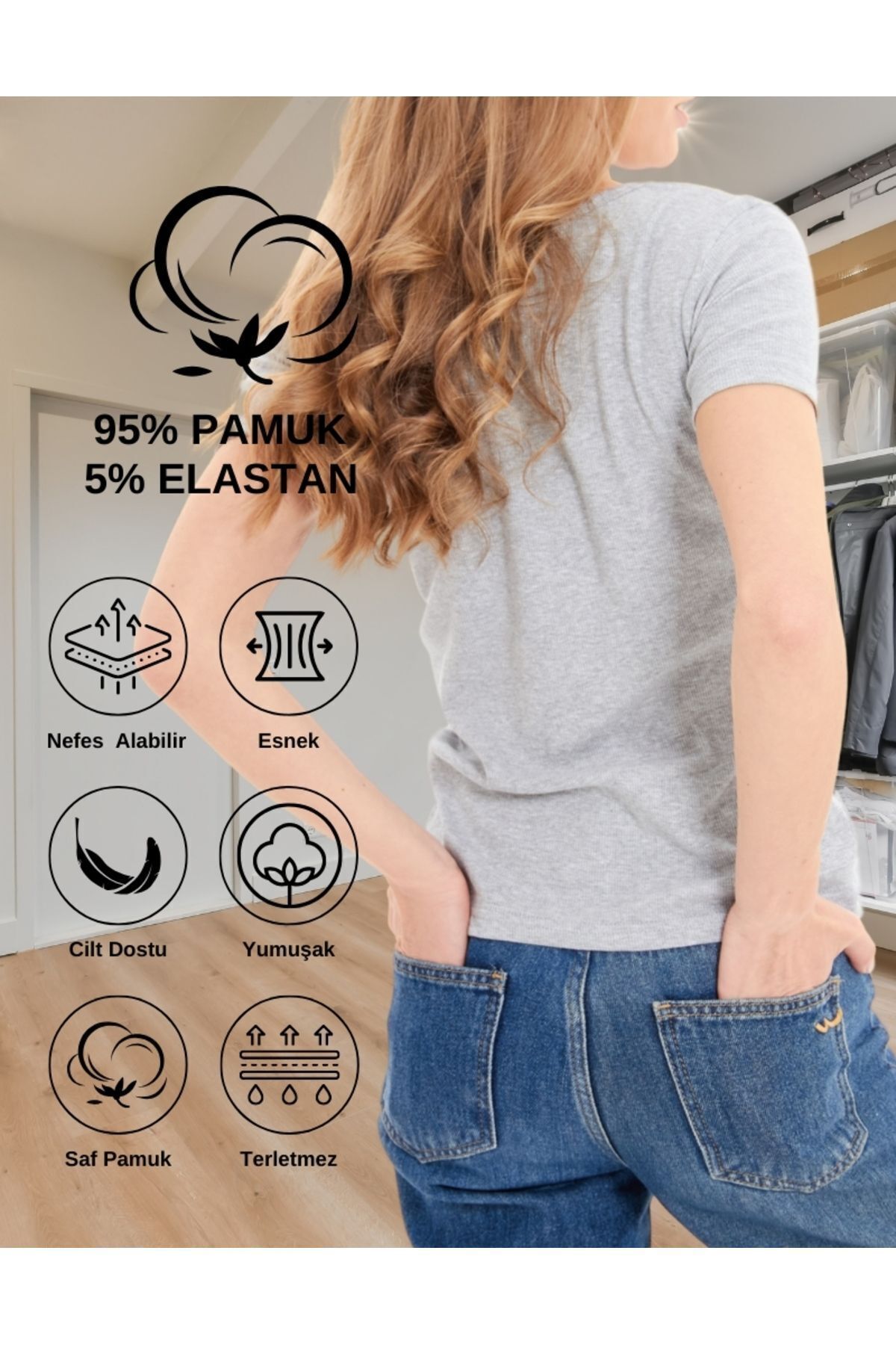 ALYA UNDERWEAR-Bluză camisole elastică și bumbac cu decolteu în V - mânecă scurtă, corp gri Melange 3