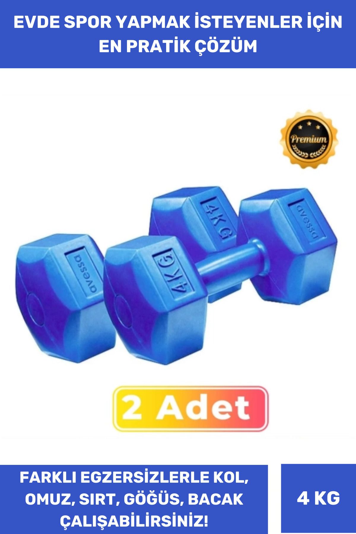 Thriftbuds Özel Üretim Spor Egzersiz Vücut Kas Geliştirme Fitness Kol Ağırlık Köşeli Mavi 4 Kg Dambıl 2'li Set