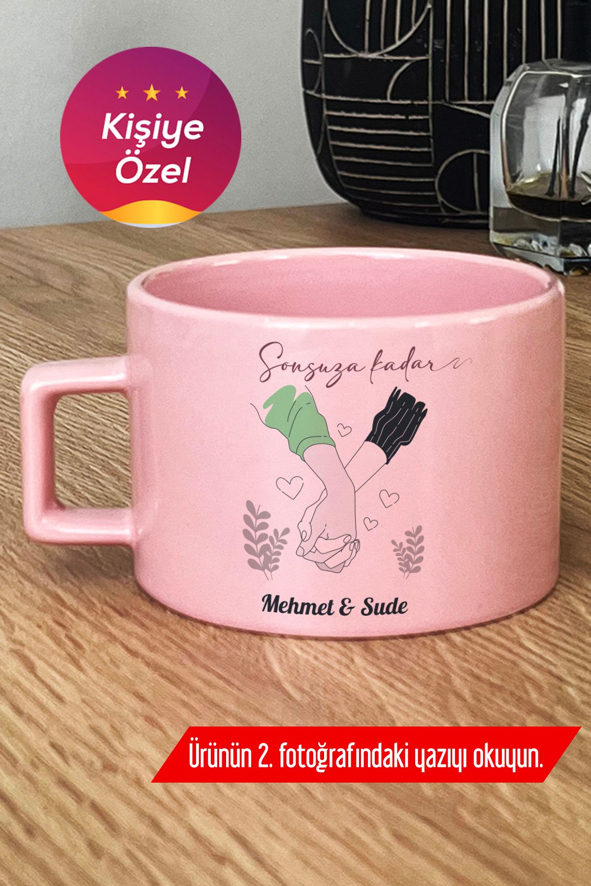 Hedizu Kişiye Özel El Ele Aşıklar Pastel Fincan Pembe Sevgililer Günü Hediyesi U6X İ1J