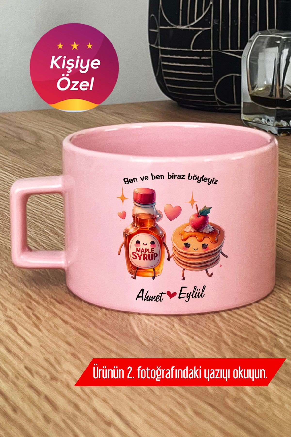 Hedizu Kişiye Özel Bal ve Pankek Pastel Fincan Pembe Sevgililer Günü Hediyesi S5Z A2V