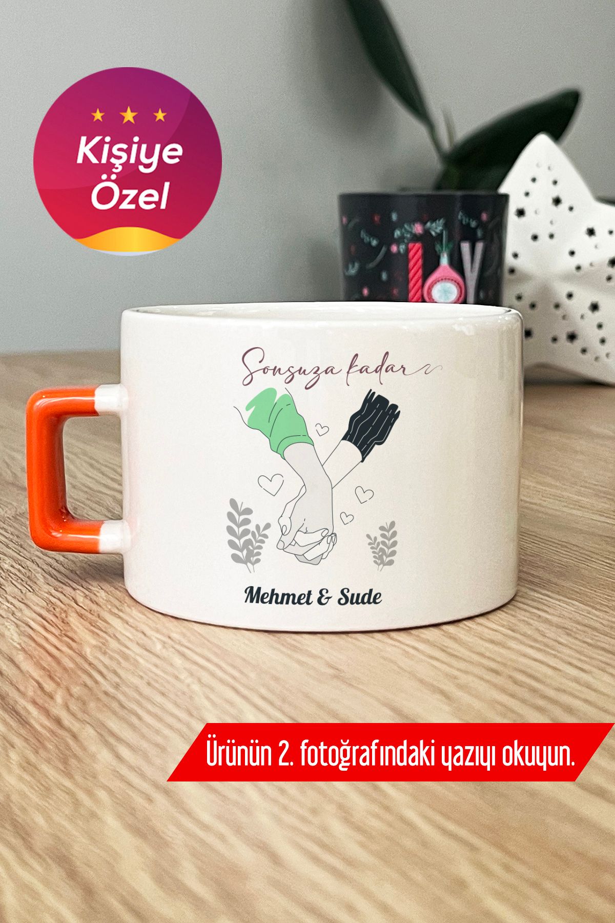 Hedizu Kişiye Özel El Ele Aşıklar Lüks Fincan Turuncu Sevgililer Günü Hediyesi U7İ T7D