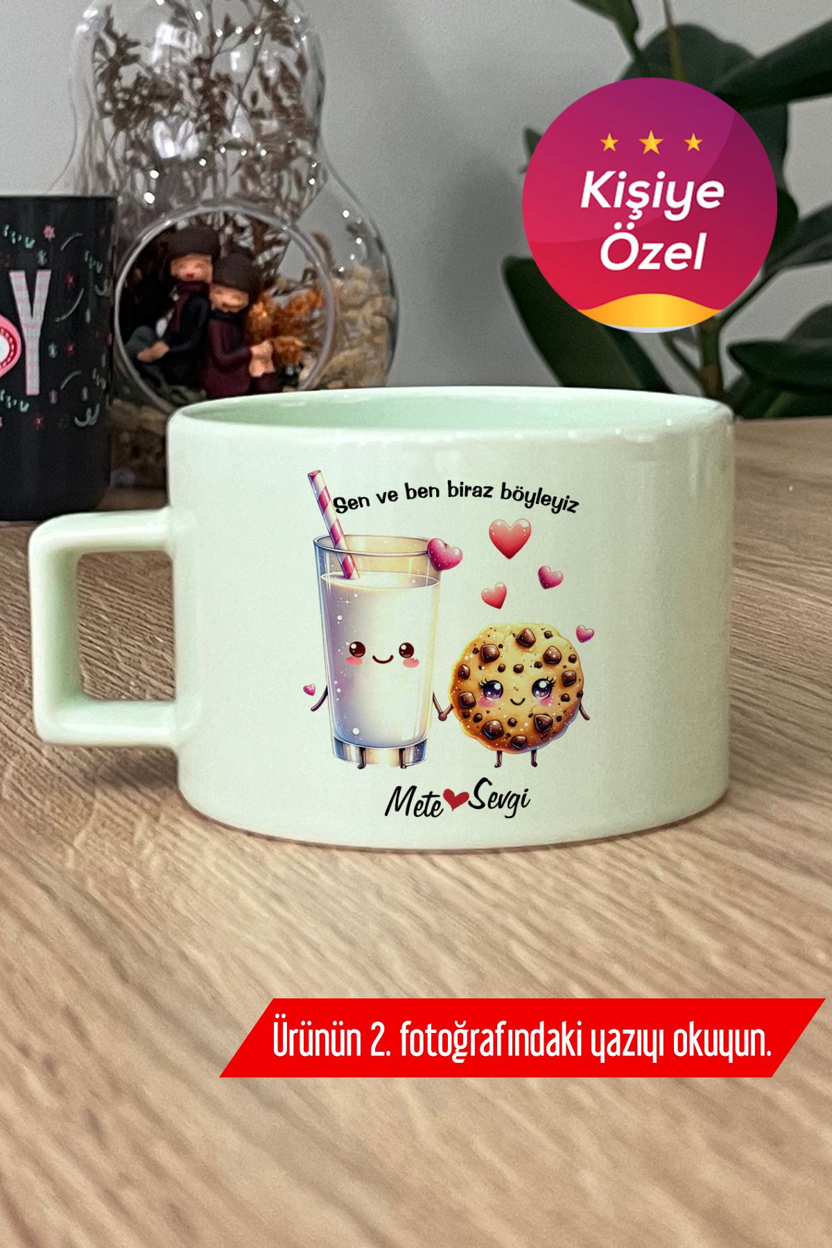 Hedizu Kişiye Özel Süt ve Kurabiye Pastel Fincan Yeşil Sevgililer Günü Hediyesi Q8Q A2E