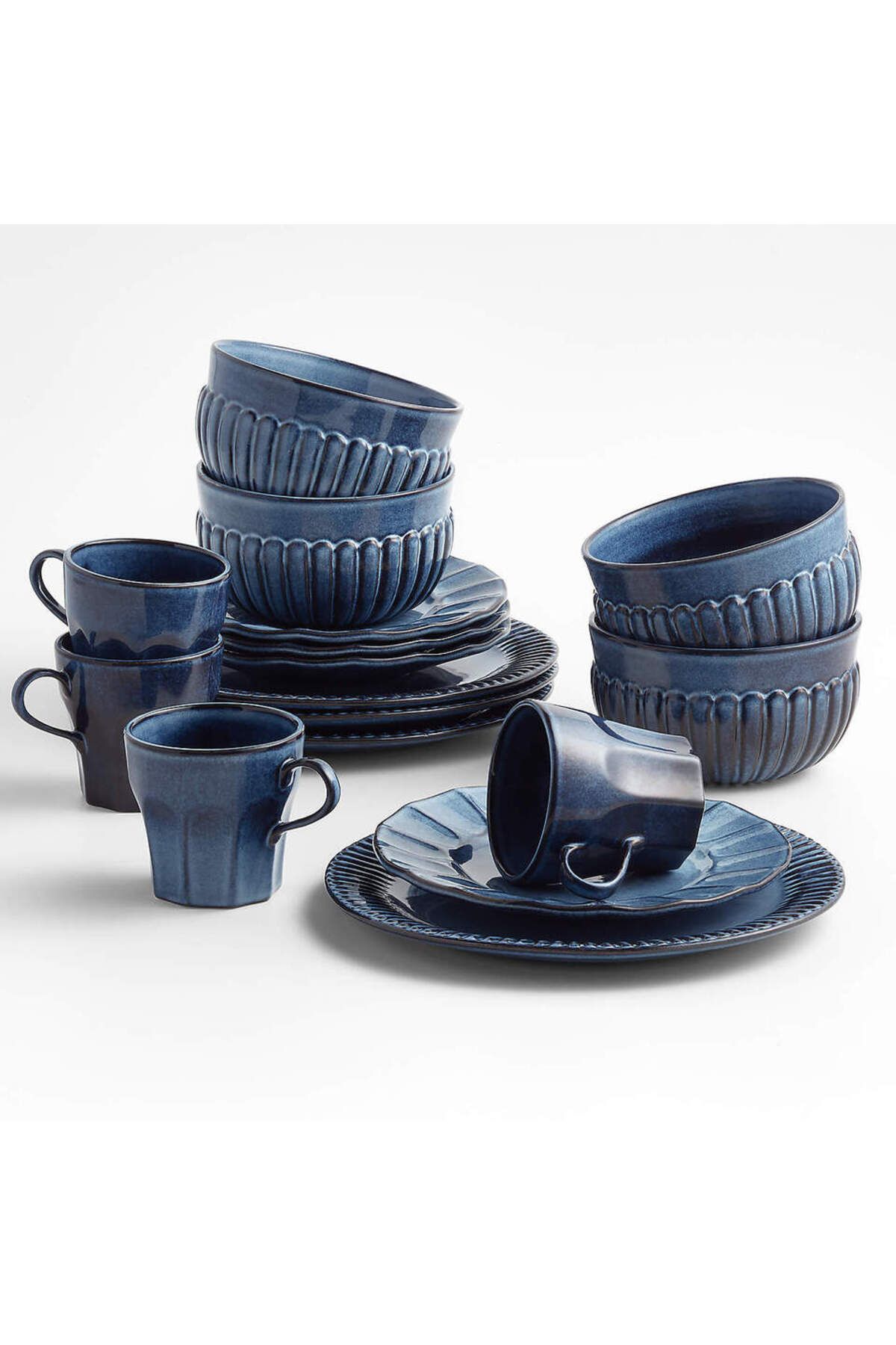 Crate & Barrel Cove Glazed Indigo Blue 16 Parça Yemek Takımı