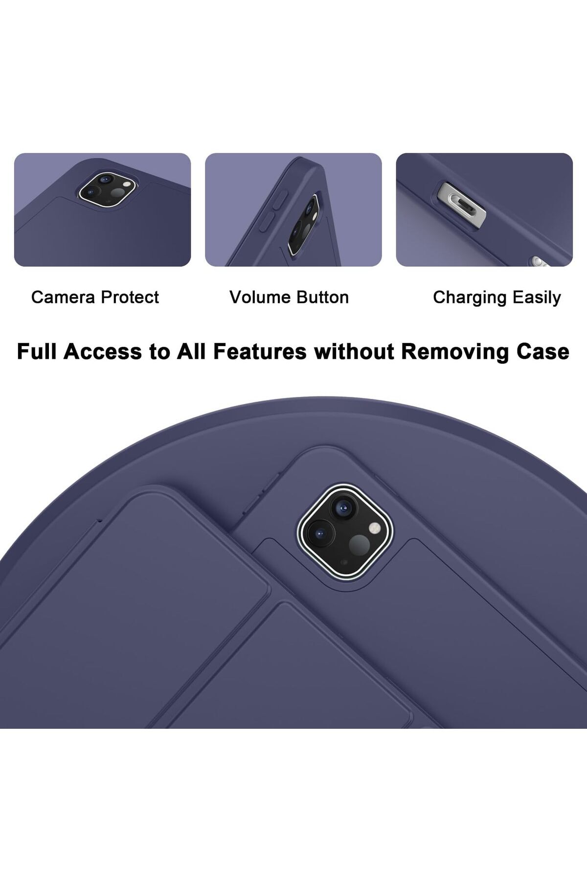 AWH-New iPad Pro 13 Inch Case M4 (2024 Model, 7th Gen.) with Pencil Holder, Support Touch ID, Navy Blue 3