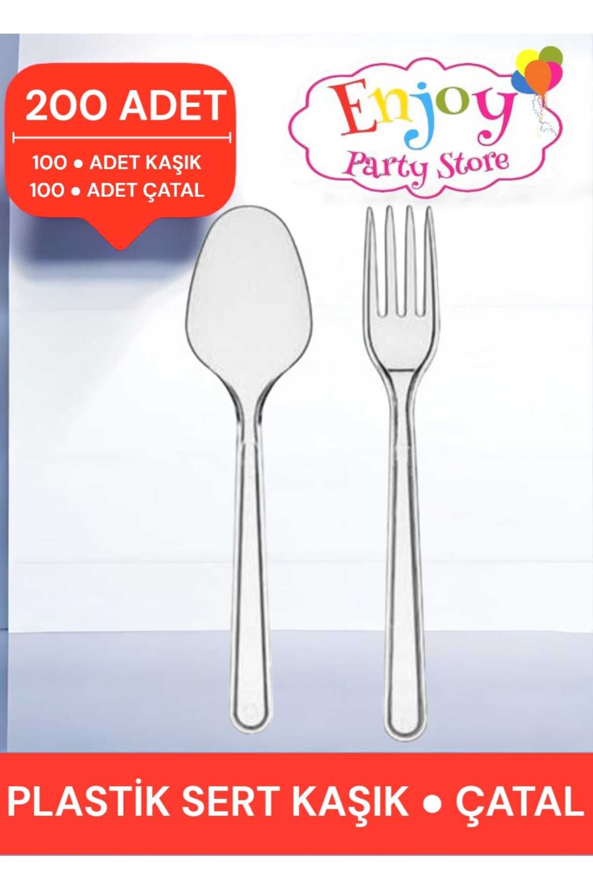 Enjoy Party Store Plastik Lux Sert Kalın Kaşık - Çatal Seti 200'Lü (100 Adet Çatal-100 Adet Kaşık) 1.kalite Sert