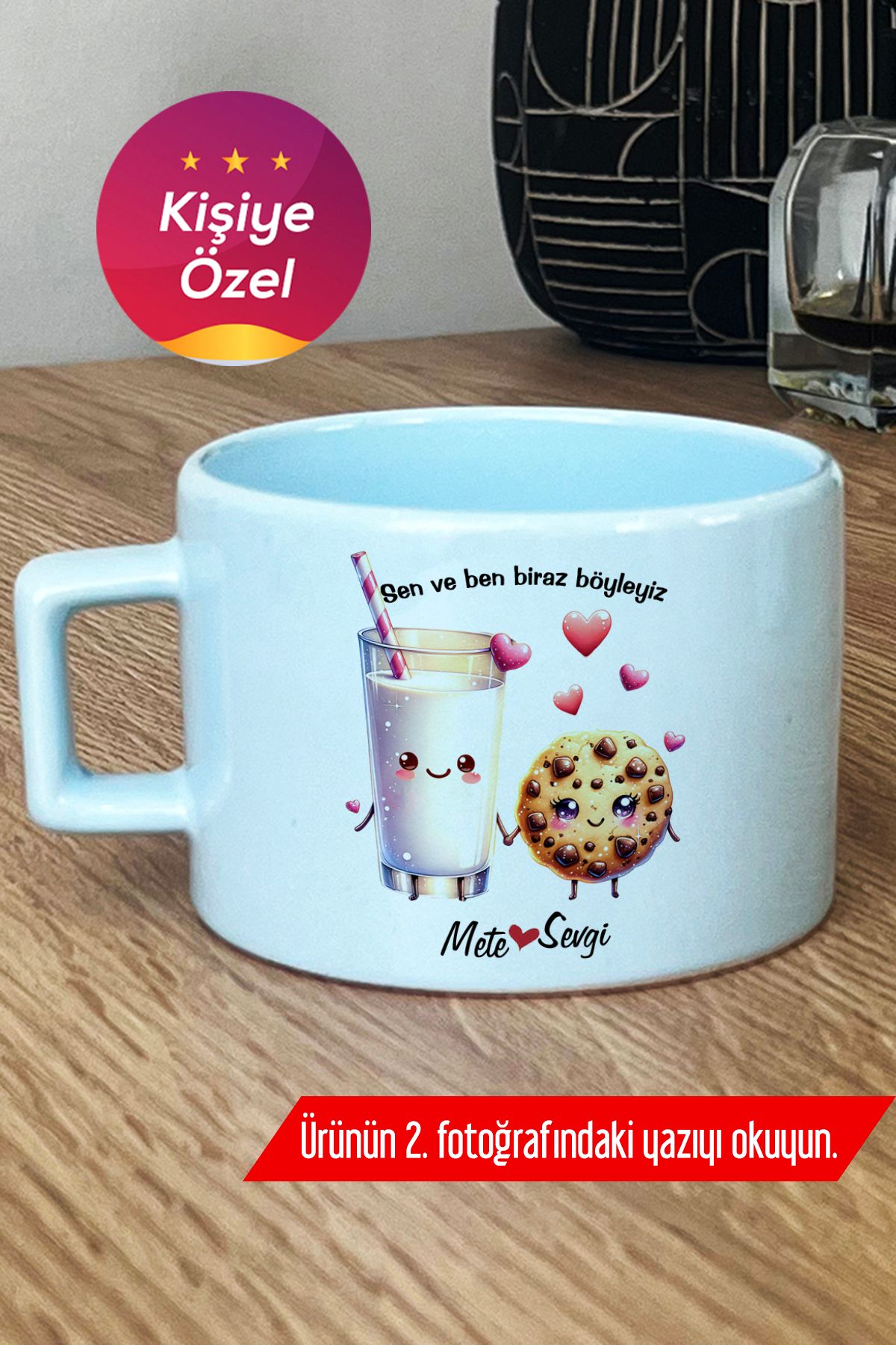 Hedizu Kişiye Özel Süt ve Kurabiye Pastel Fincan Mavi Sevgililer Günü Hediyesi E2Y İ5C