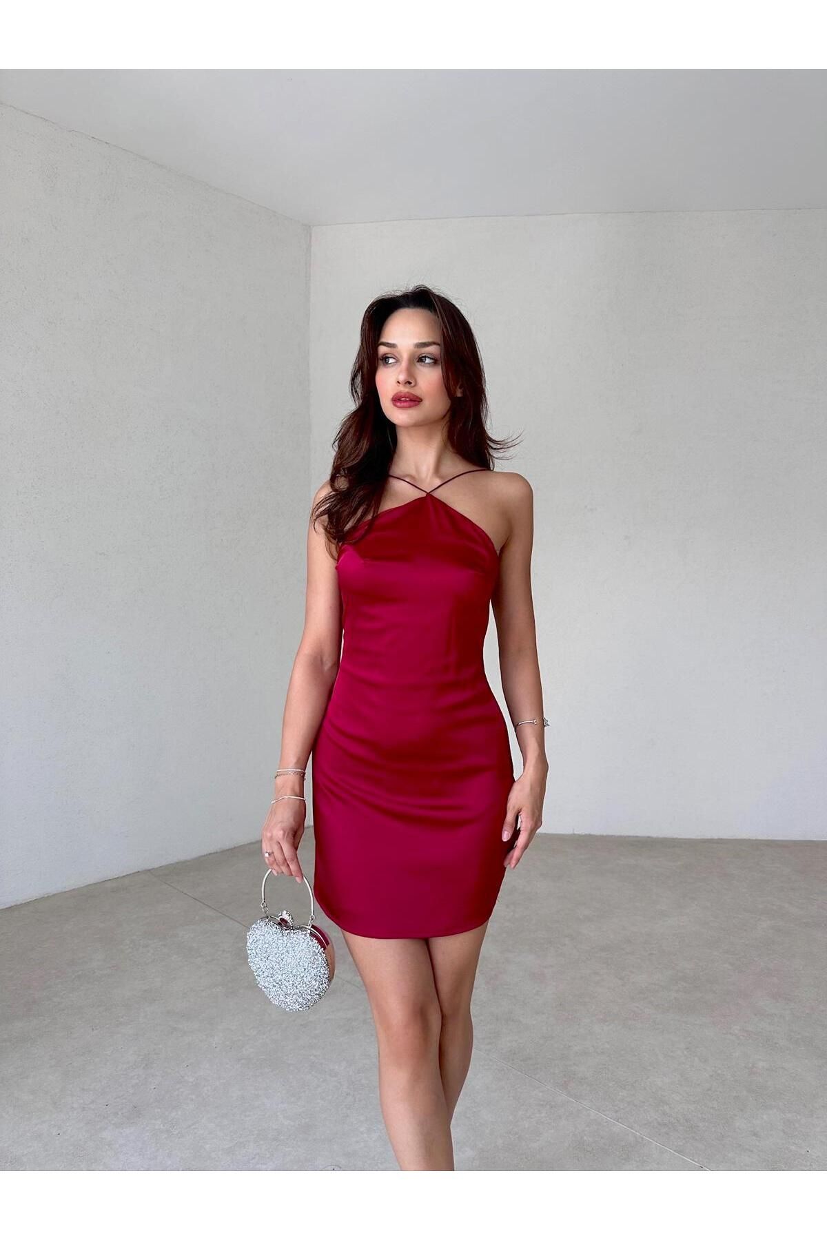 Mooi Butik Mini Elbise 3748 - Bordo