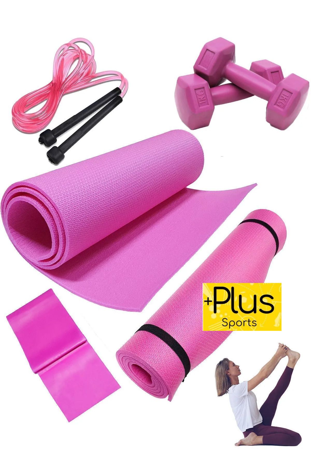 PLUSSPORT Pilates Minderi Yoga Minderi Kamp Minderi Pilates Seti YOGA MATI -DAMBIL - ATLAMA İPİ - DİRENÇ BANDI