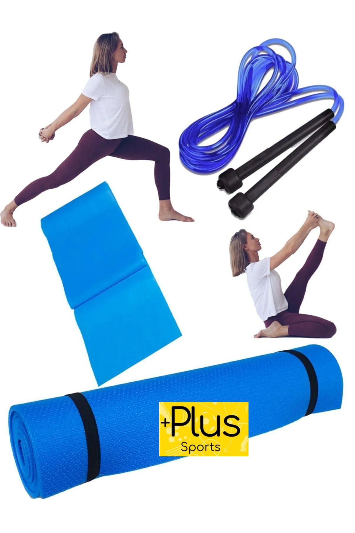 PLUSSPORT 3 Parça DELUXE Pilates Seti Pilates Minderi Sporcu Atlama Ipi Direnç Lastiği Yoga Matı Pilates Matı