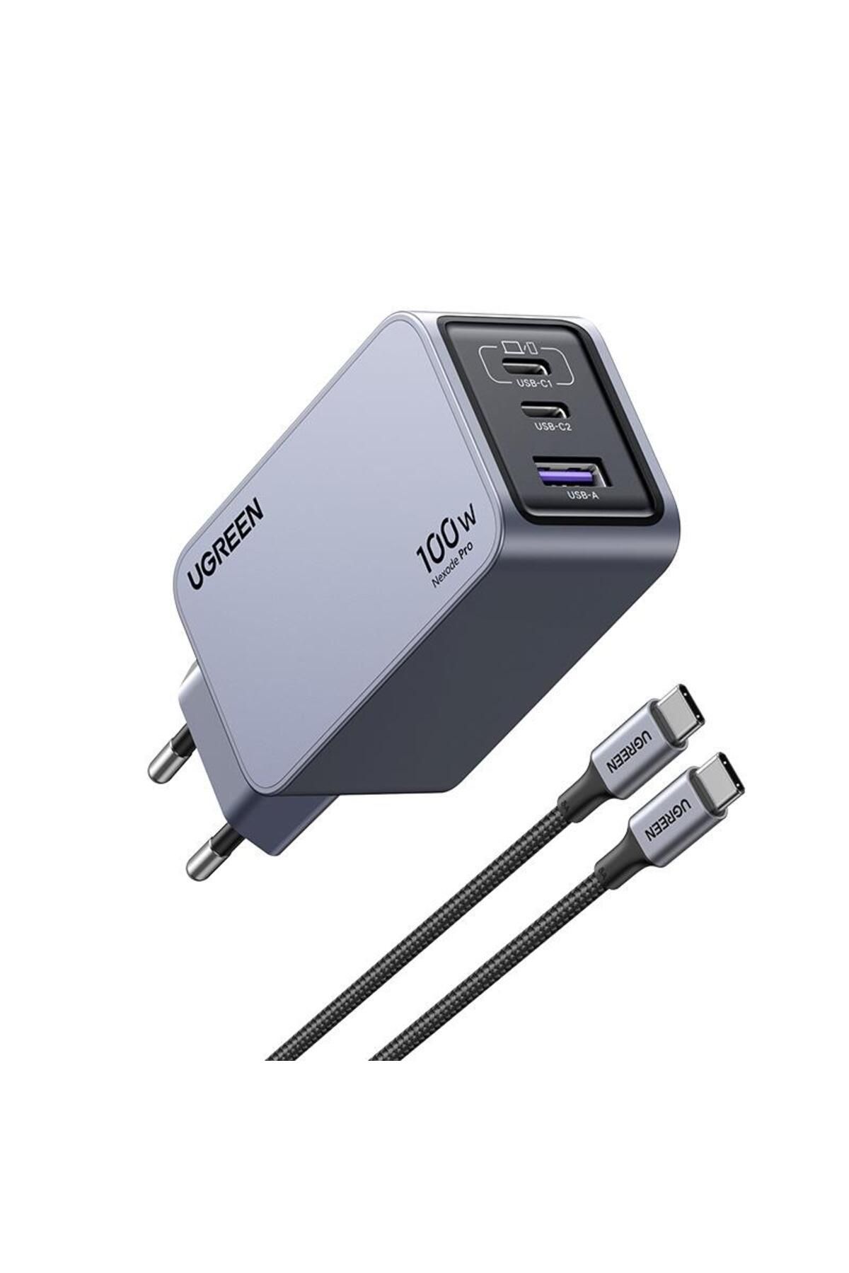 Ugreen Nexode Pro 100w Gan Hızlı Şarj Cihazı Type-c Qc Pd 2xusb-c, 1xusb-a Uzay Grisi