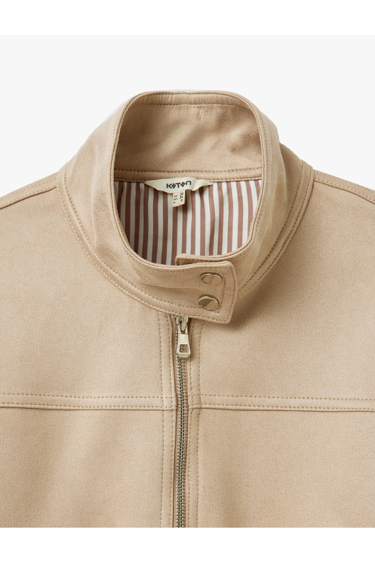 Koton  Fermuarlı Dik Yaka Cepli Uzun Kollu Crop Suni Süet Ceket - Görsel 3