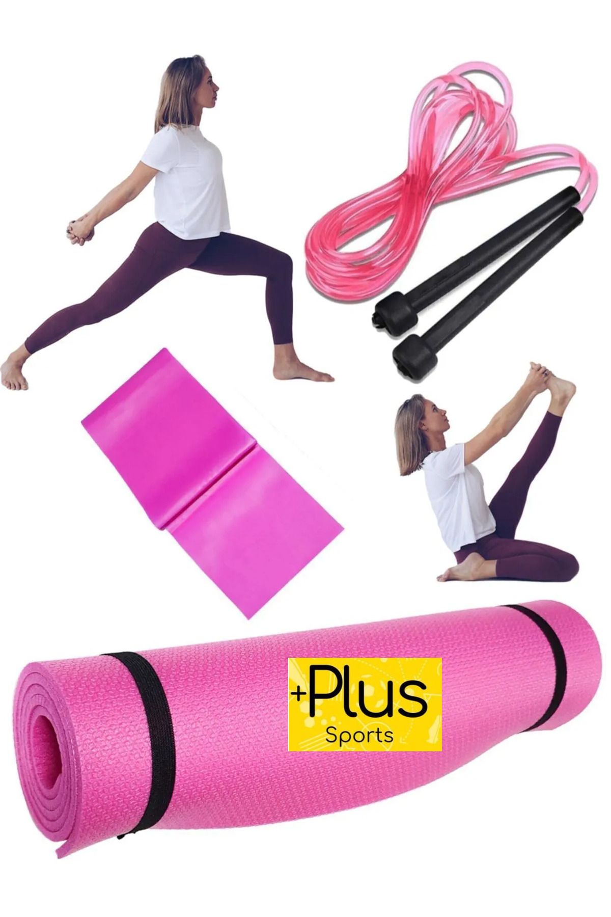 PLUSSPORT 3 Parça DELUXE Pilates Seti Pilates Minderi Sporcu Atlama Ipi Direnç Lastiği Yoga Matı Pilates Matı