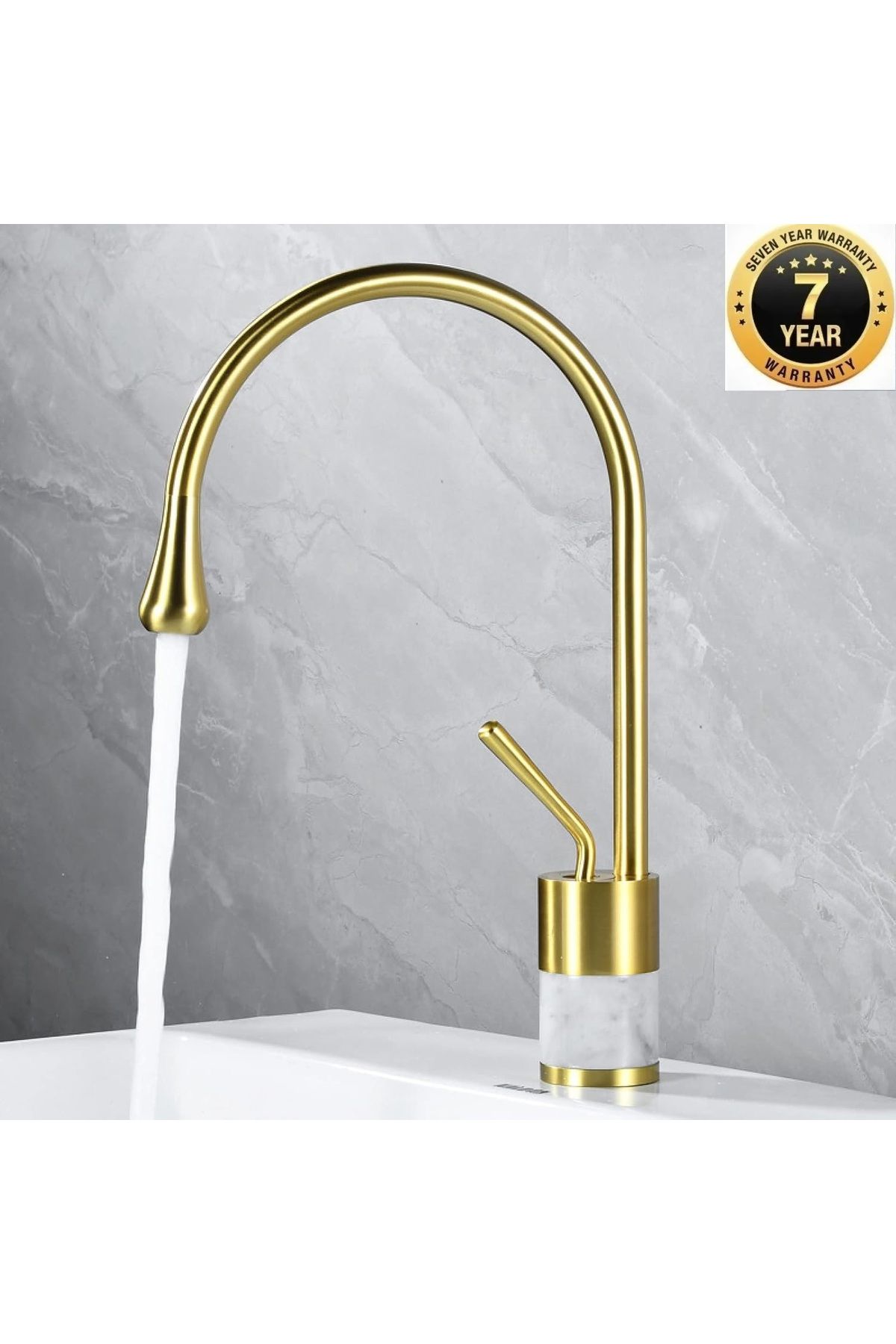 OEM Banyo Lavabo Bataryası Mat Gold Beyaz Mermerli Model Yeni Tasarım 7 Yıl Garantili İthal