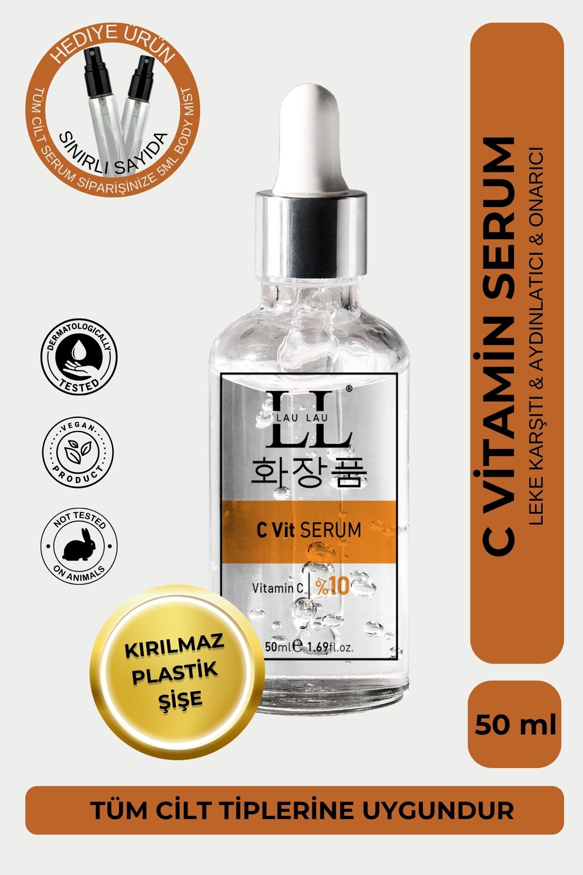 LAU LAU Vegan Formül Aydınlatıcı ve Yenileyici C Vitamin Cilt Bakım Serumu 50 ML