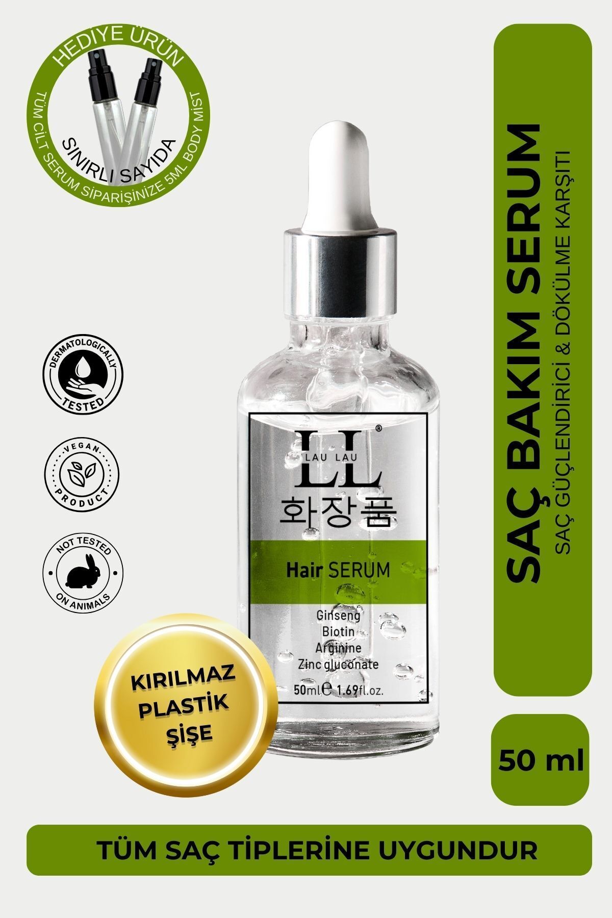 LAU LAU Dökülme Karşıtı Canlandırıcı, Güçlendirici ve Besleyici Vegan Saç Bakım Serumu 50ml