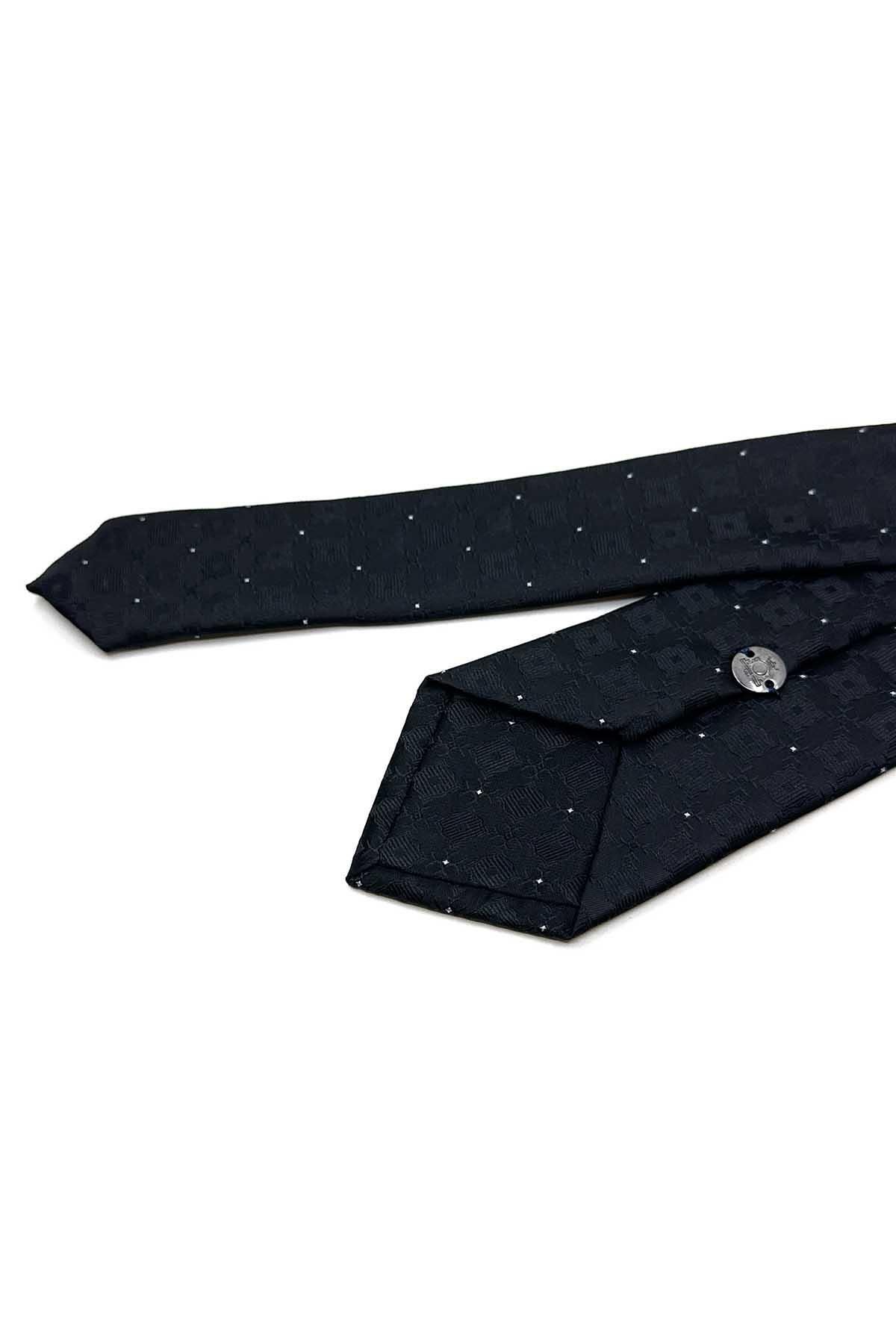 Kravatkolik-Black Square Pattern Slim Tie Sk7950 2