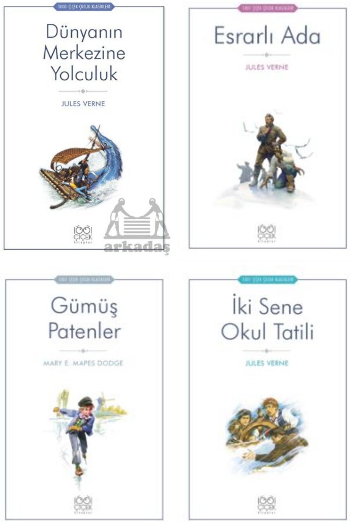 Arkadaş Yayınları Arkadaş Çocuk Dünyanın Merkezine Yolculuk/Esrarlı Ada/Gümüş Patenler/İki Sene Okul Tatili(4 kitap)