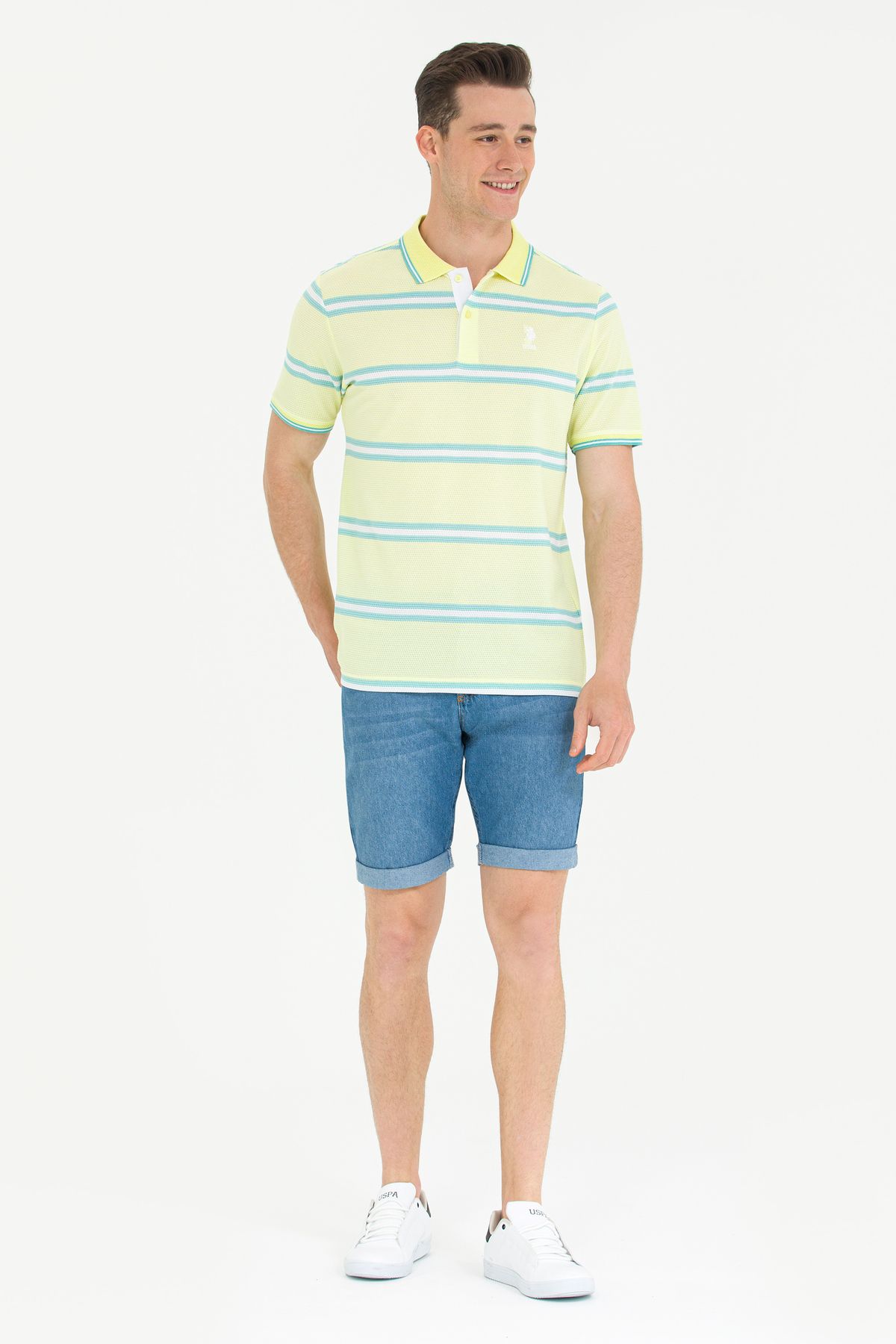 تیشرت مردانه یقه یقه دار زرد بافت U.S. Polo Assn.