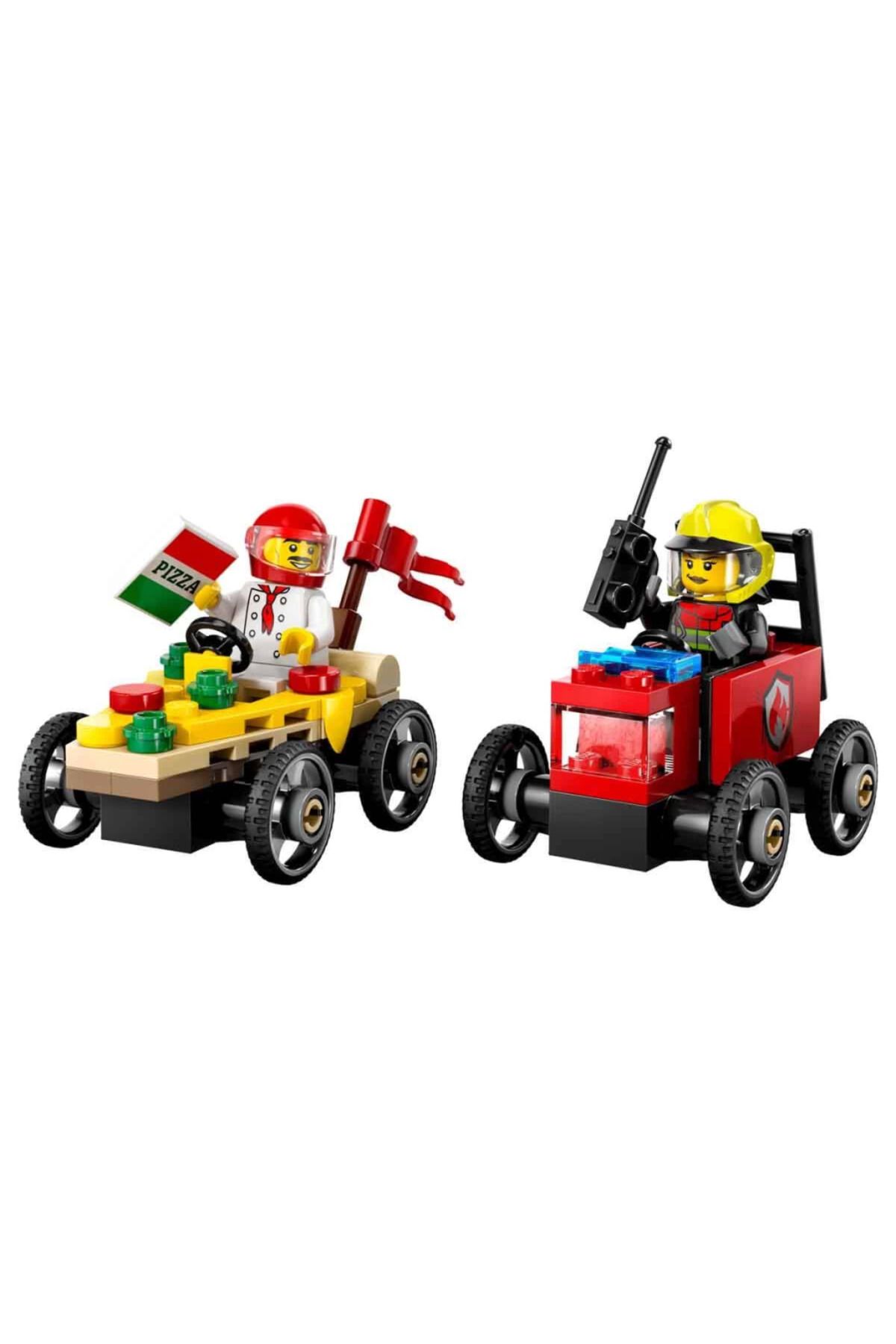 gcaksesuar Nessiworld LEGO City Pizza Arabası İtfaiye Kamyonuna Karşı Yarış Arabası Paketi 60458