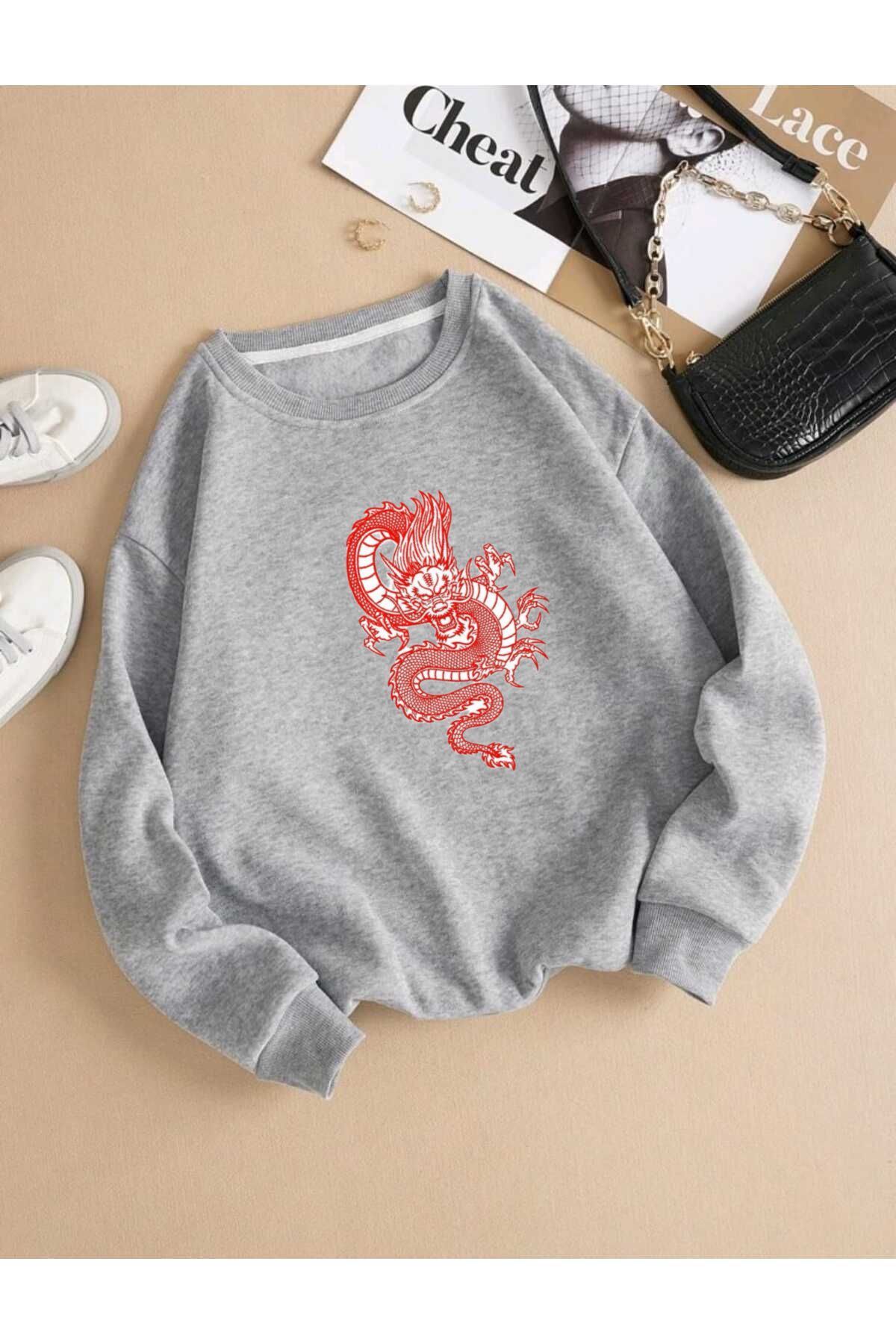BU Wear-Gray Oversize Sweatshirt - Crew Neck, Figure Pattern Printed, Thick Winter 1