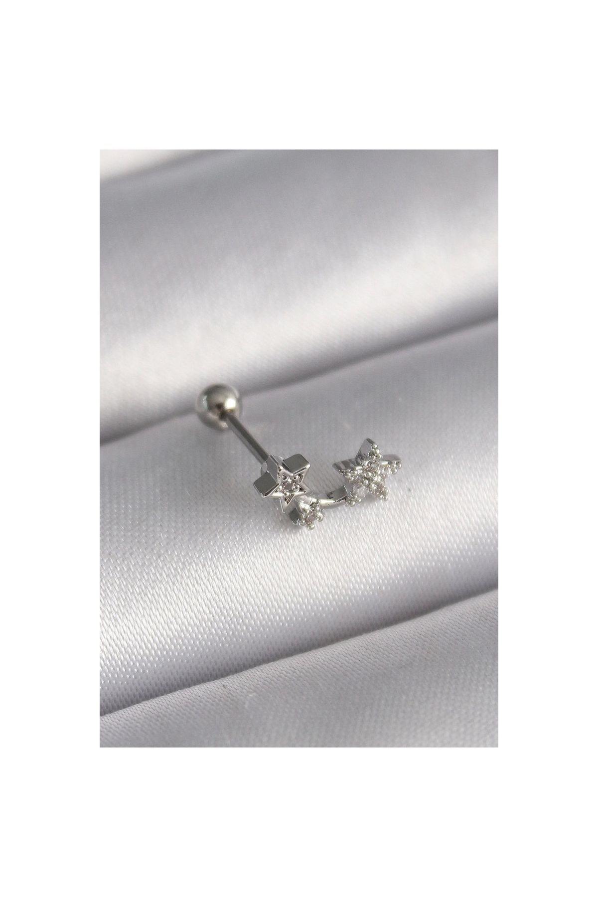 Narnuga 316L Çelik Gümüş Renk Zirkon Taşlı Yıldız Tragus Piercing - TJ-PR1245