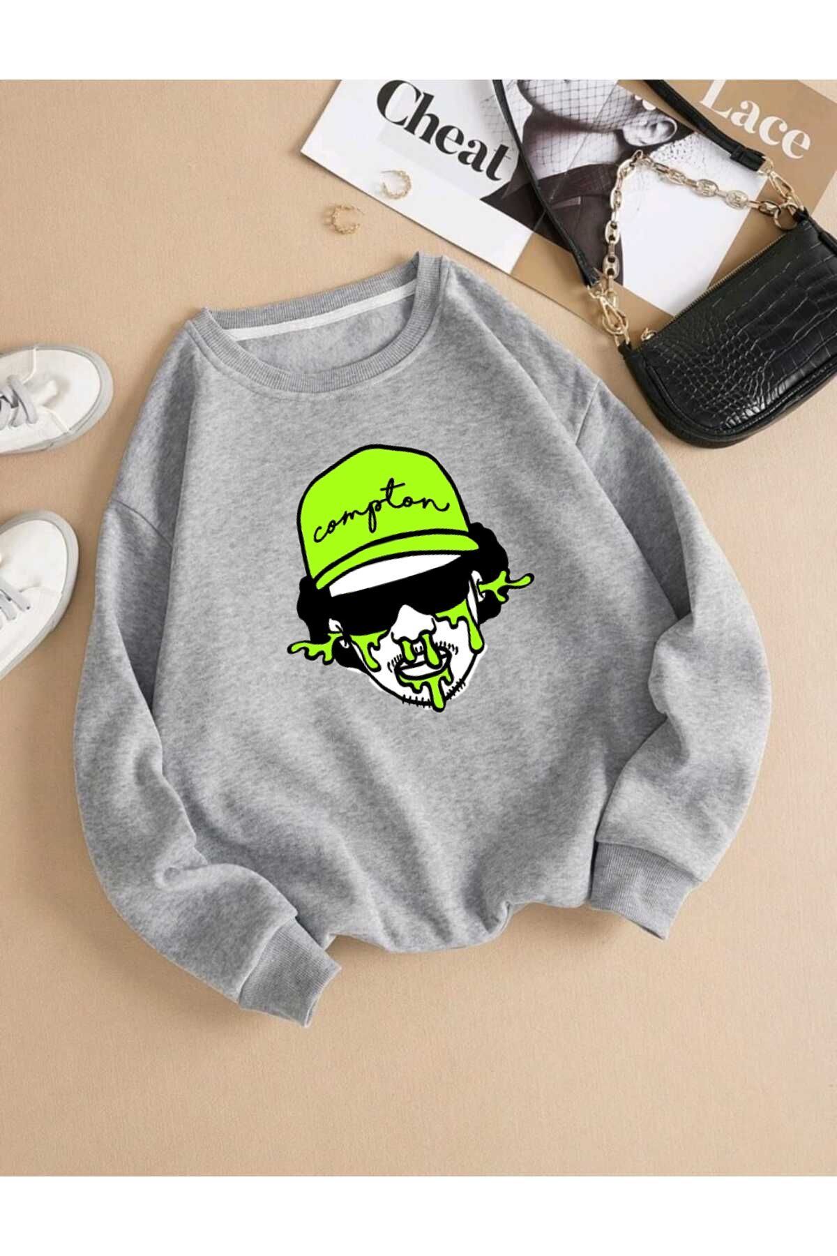 BU Wear-Gray Oversize Sweatshirt - Crew Neck, Figure Pattern Printed, Thick Winter 1