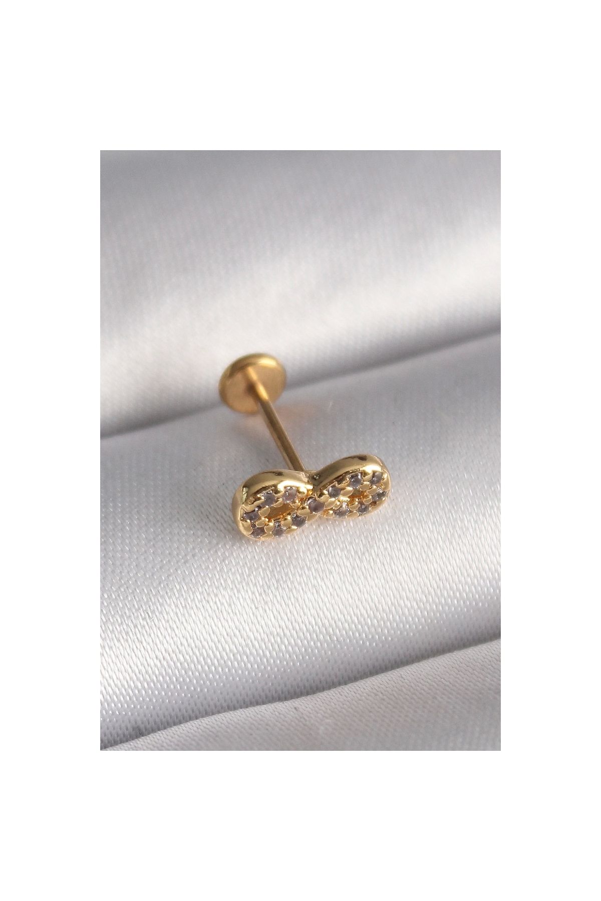 Narnuga 316L Çelik Gold Renk Zirkon Taşlı Sonsuzluk Model Tragus Piercing - TJ-PR1344
