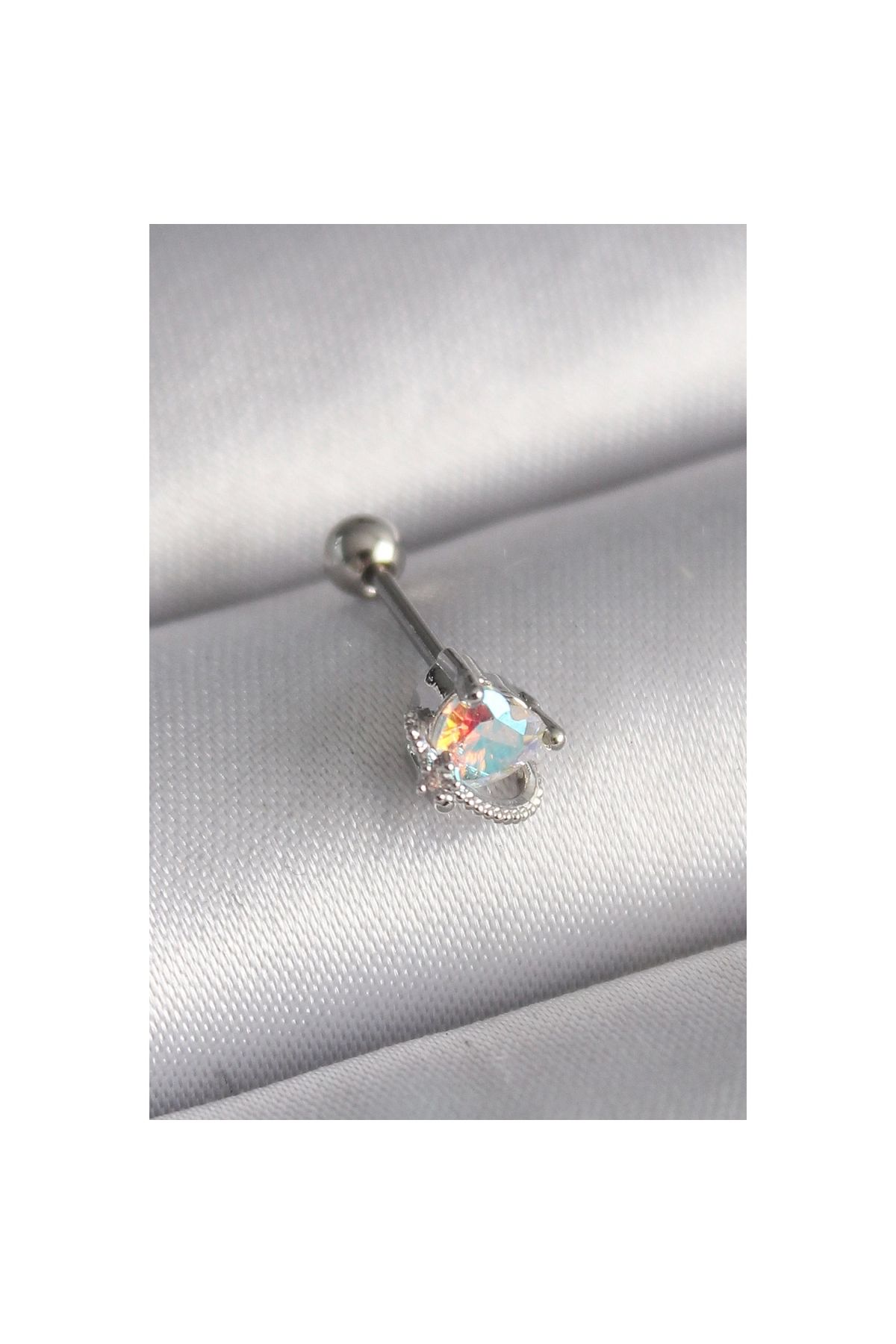 Narnuga 316L Çelik Gümüş Renk Zirkon Taşlı Kalp Tragus Piercing - TJ-PR1243
