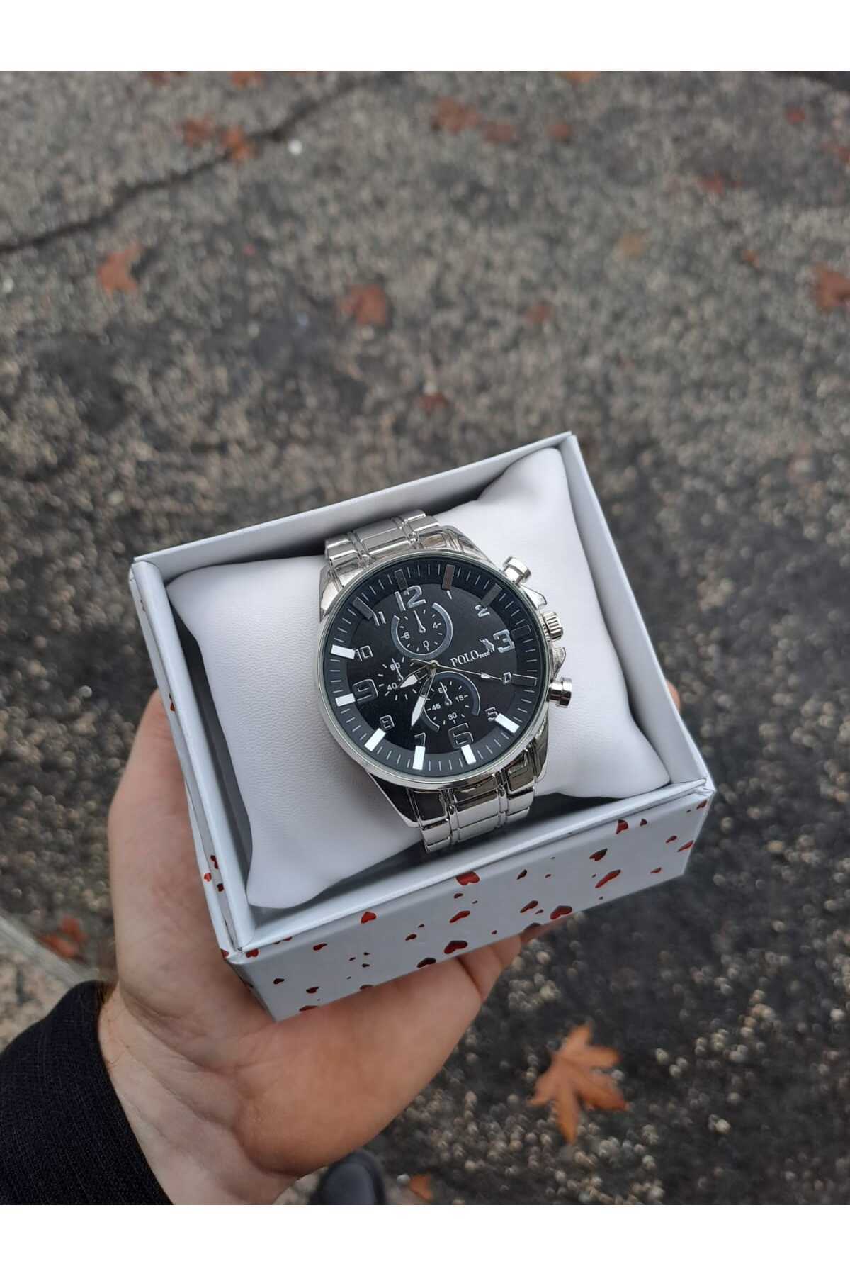 ÇENÇEN Çelik Gümüş Kordon Siyah Kadran Armani Model Iki Renk Erkek Kol Saati görsel 8