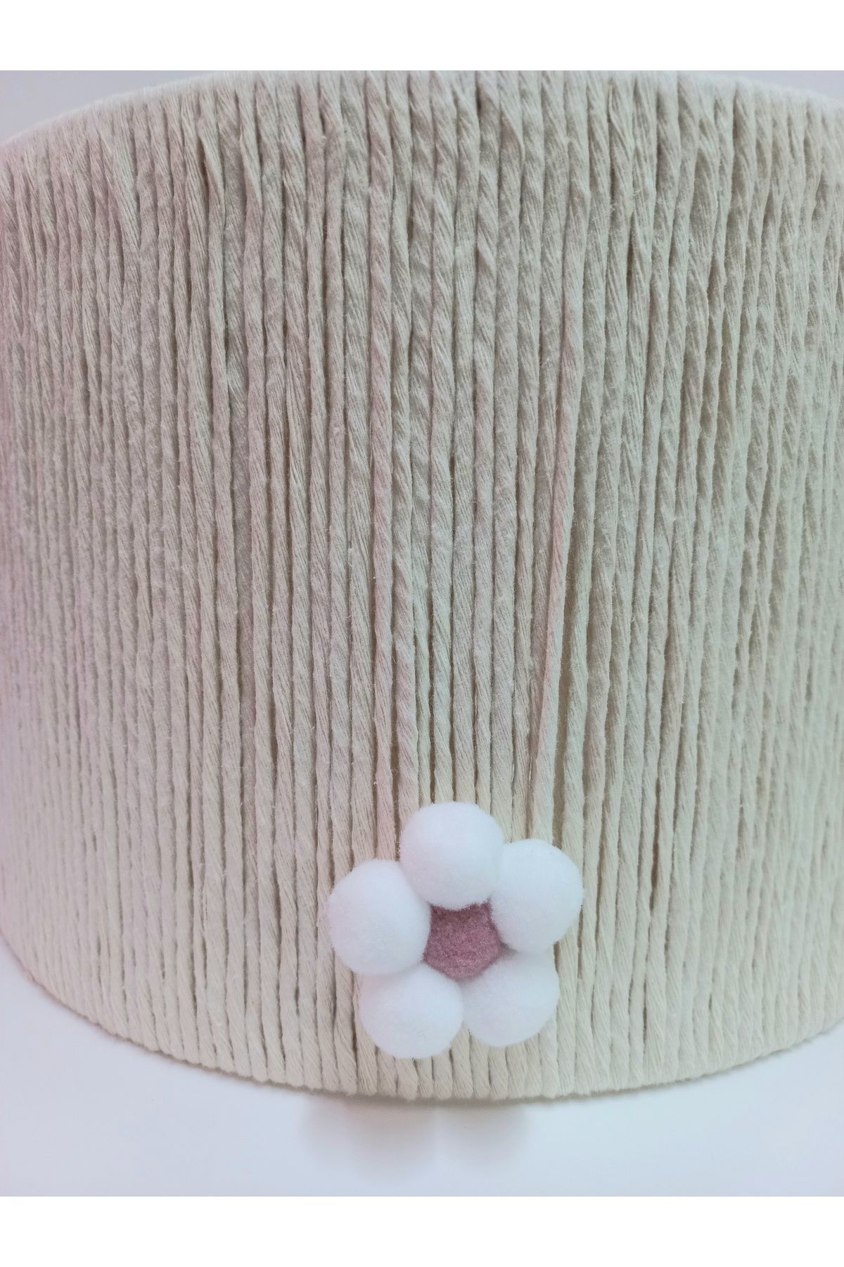 C&A&B KUZEY AVİZE-Pink Floral Pattern Cylinder Ecru Macrame Rope Wrap - Baby Girl and Girl's Room Chandelier and Lampshade Set 3