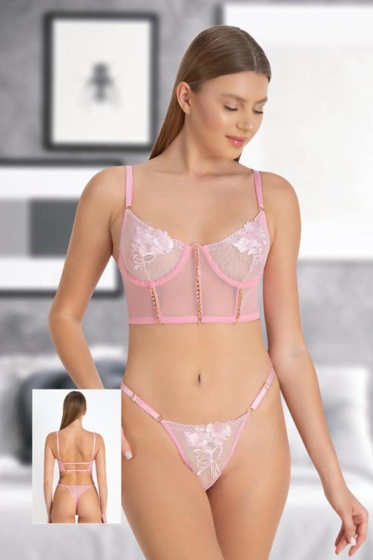 BKT Zincir Detaylı Pembe Bralet İç Çamaşır Takımı