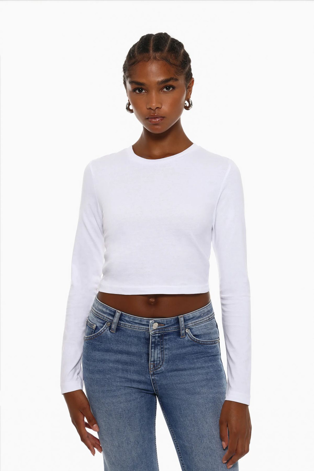 LEFTİES Uzun kollu crop top Rahat ve dokulu kumaştan, uzun kollu, bisiklet yaka crop top.