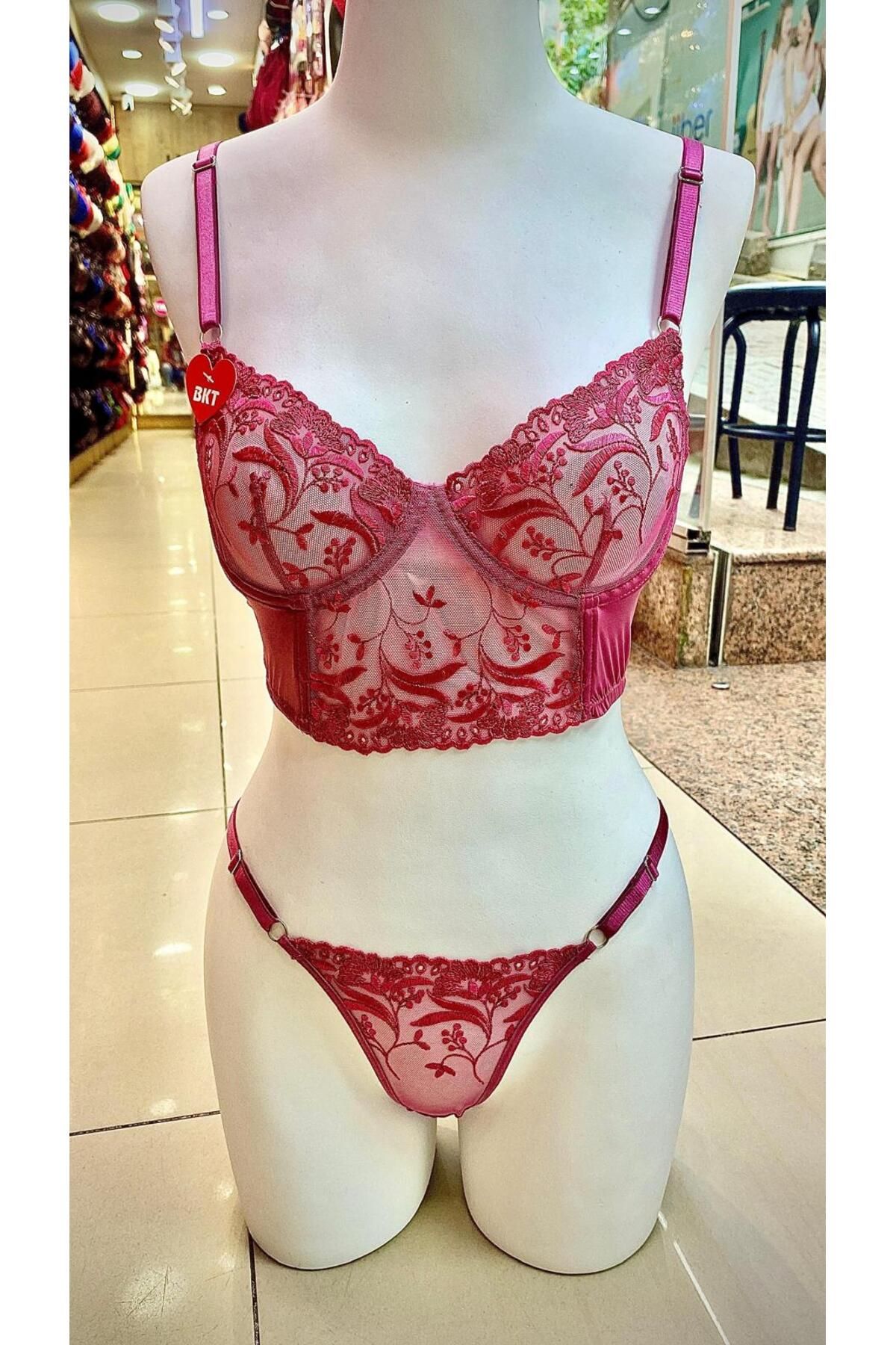 BKT Desenli Bralet İç Çamaşır Takımı Mürdüm