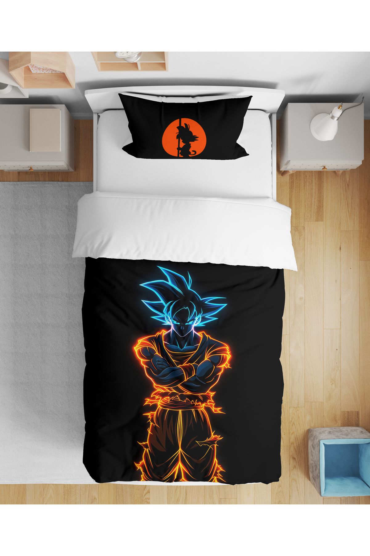 Home Dragon Ball Son Goku 3D Dijital Baskılı Tek Kişilik Çarşafsız Nevresim Takımı