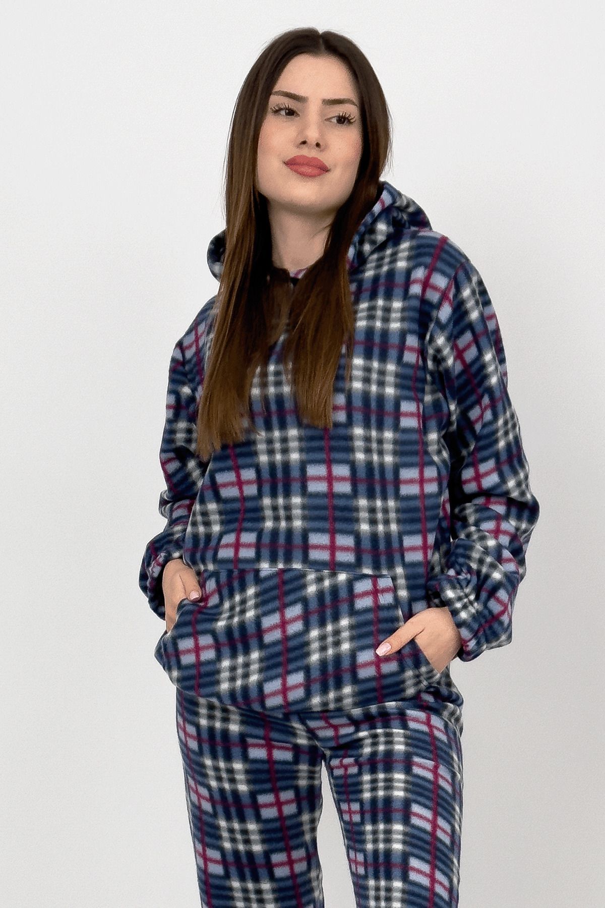 Betimoda-Winter Blue Square Pajamas Set - Waist Hood and Elastic 8