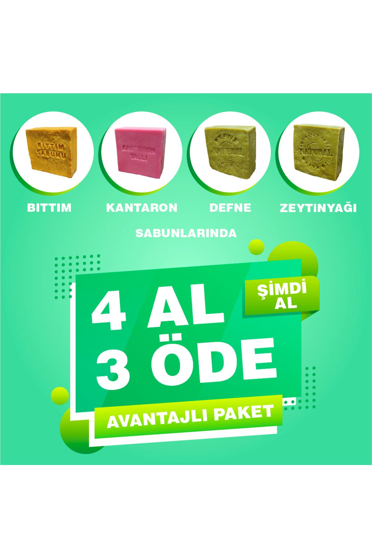 BABURMARKET Bıttım, Defne, Kantaron ve Zeytinyağı Sabunu Avantajlı Paket 4 Al 3 Öde