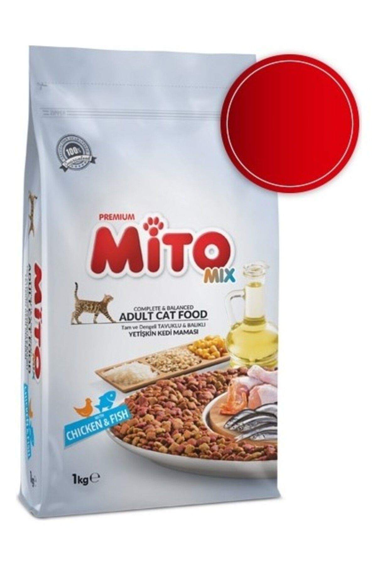 Mito Tavuklu ve Sebzeli, Renkli Taneli Yetişkin Kedi Maması 1Kg