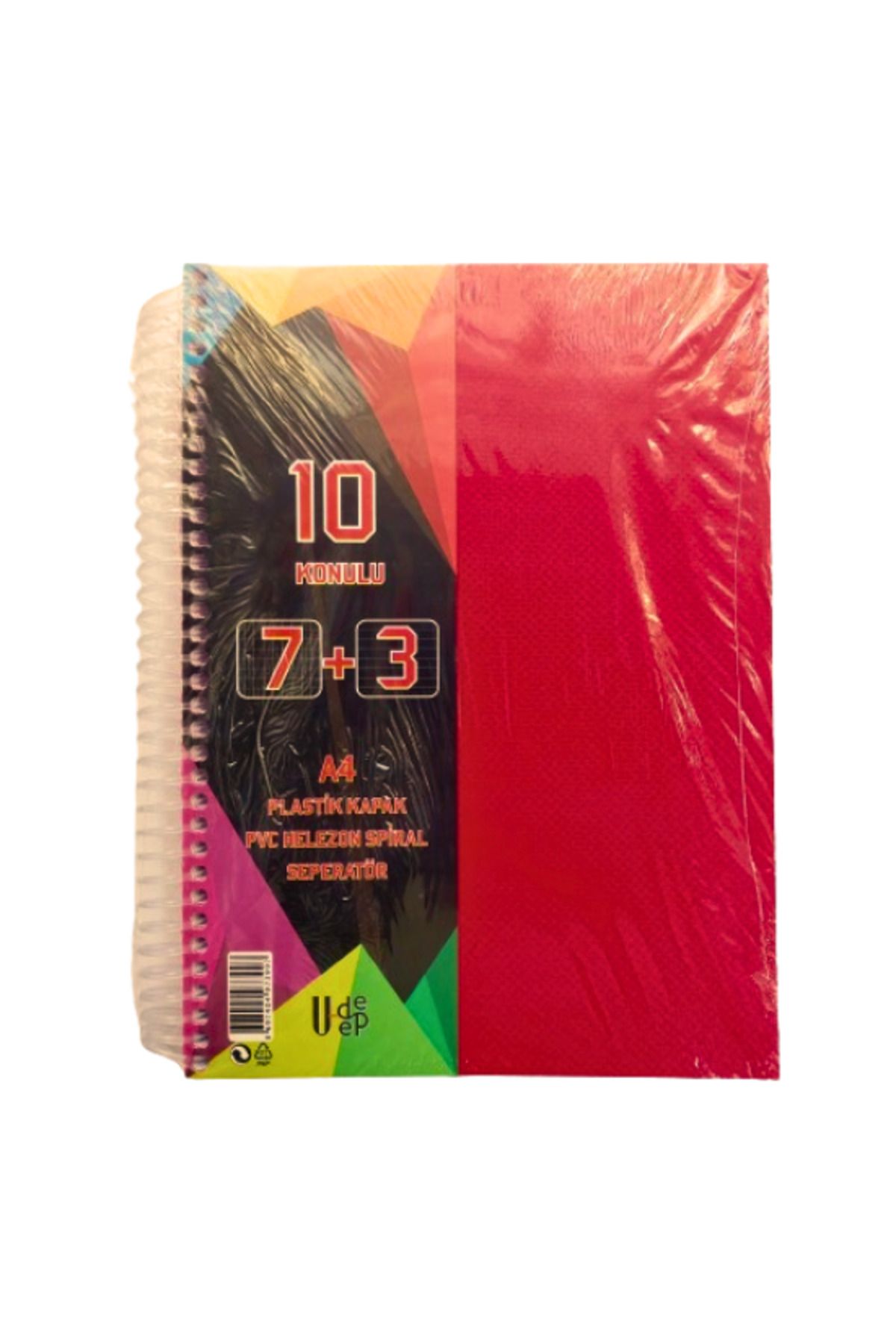 Glanart-A4 Size 7+3 Bookmarked Notebook Tutoring Notebook (7 Squares 3 Lines) 250 Sheets 10 Sections Udep Red 1